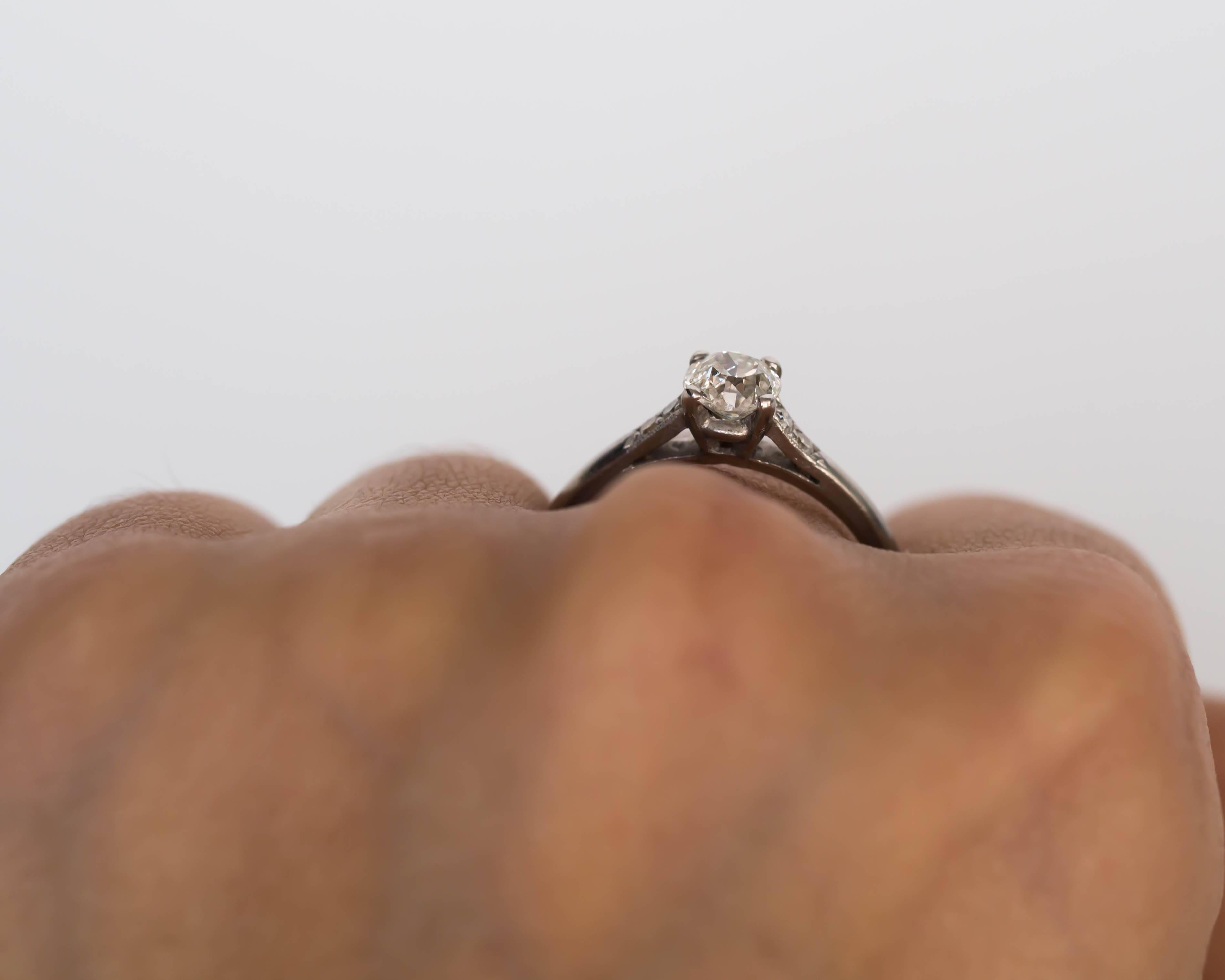 1905 Edwardian Platinum GIA Certified .66 Carat Diamond Engagement Ring 2