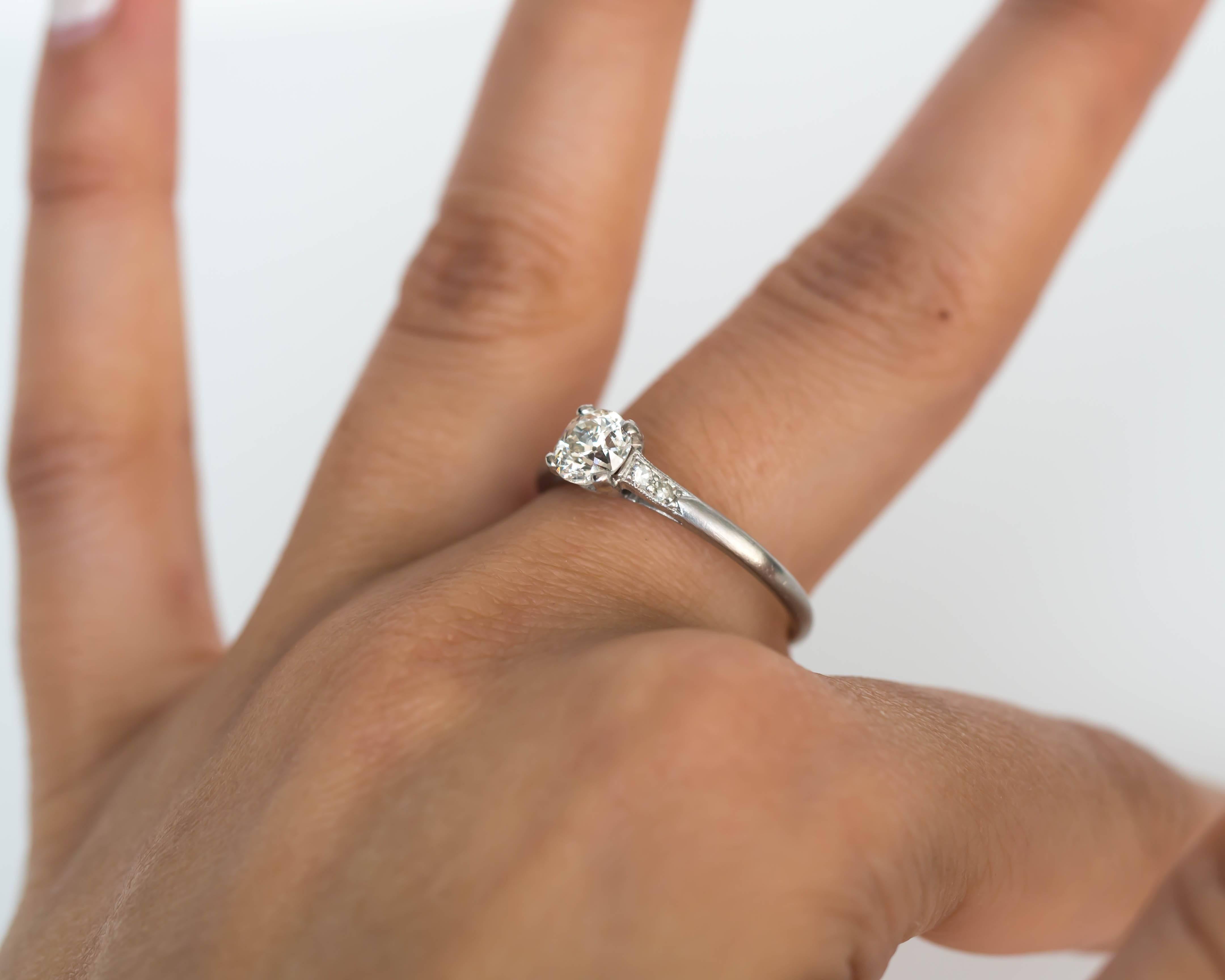 1905 Edwardian Platinum GIA Certified .66 Carat Diamond Engagement Ring 1