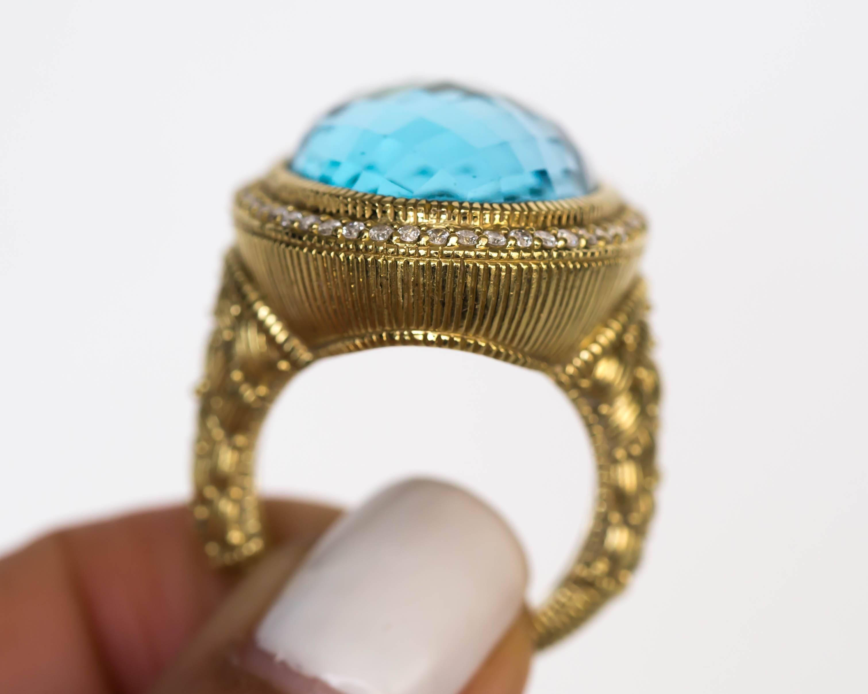 Women's 2010 Yellow Gold Judith Ripka 10 Carat London Blue Topaz and Diamond Ring