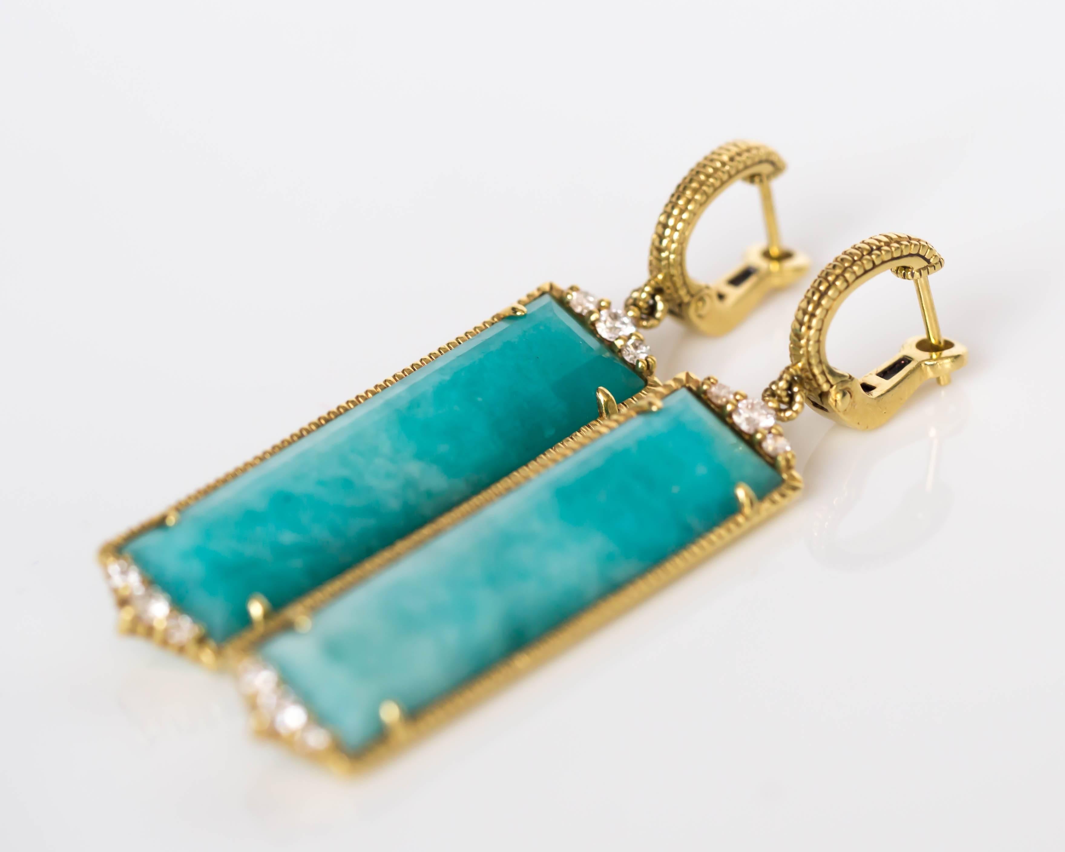 2010 Yellow Gold Sky Blue Chalcedony and Diamond Judith Ripka Earrings For Sale 1