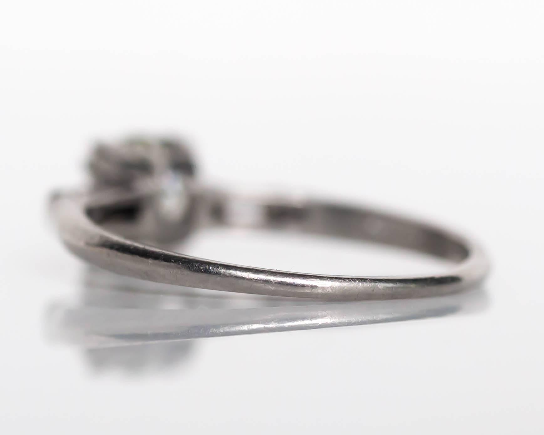 1944 Late Art Deco GIA Certified .66 Carat Diamond Platinum Engagement Ring 1