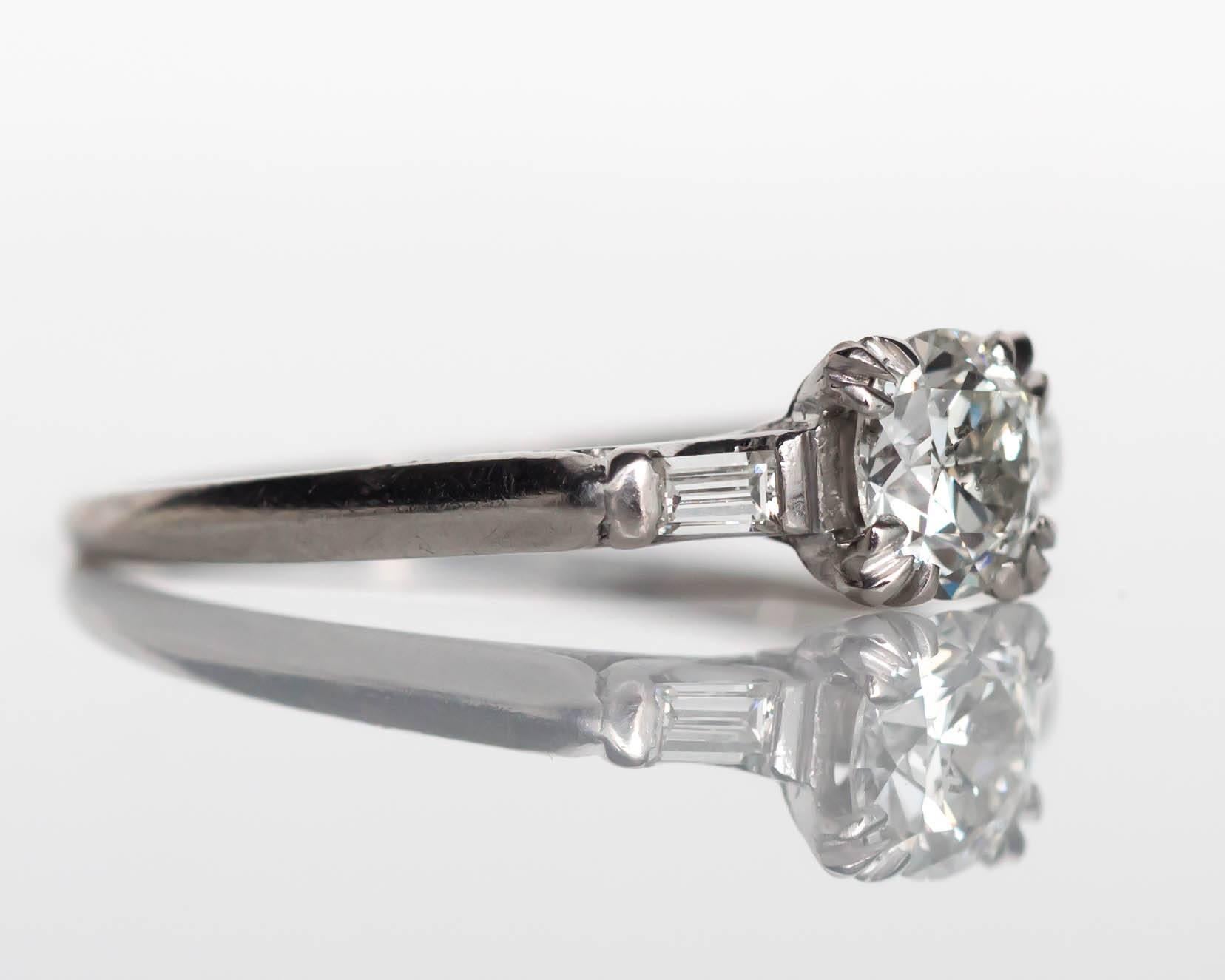 1944 Late Art Deco GIA Certified .66 Carat Diamond Platinum Engagement Ring In Excellent Condition In Atlanta, GA