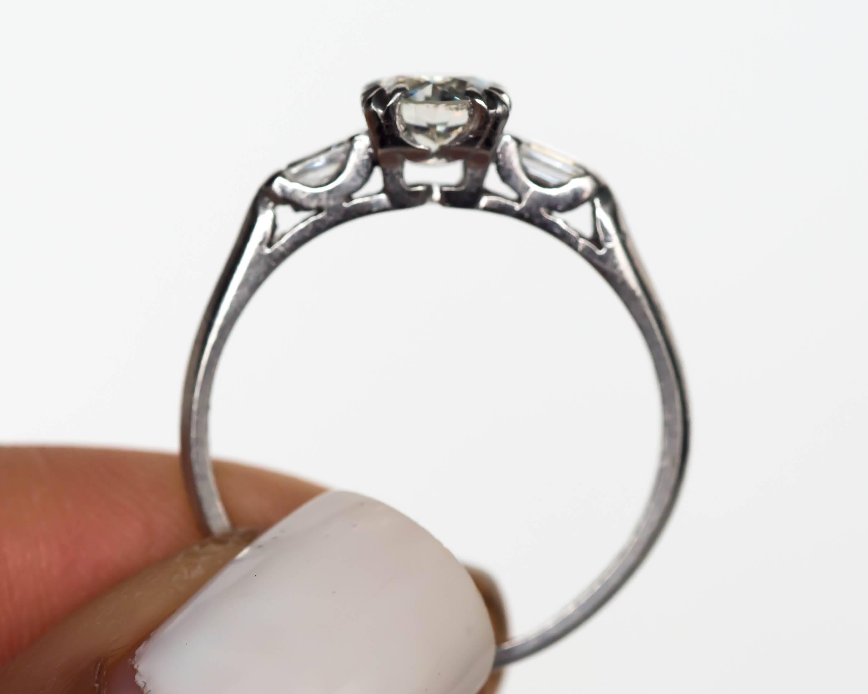 1944 Late Art Deco GIA Certified .66 Carat Diamond Platinum Engagement Ring 2