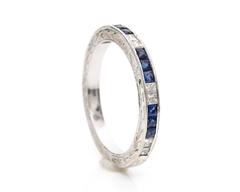 1950s Sapphire Diamond Gold Wedding Band Ring