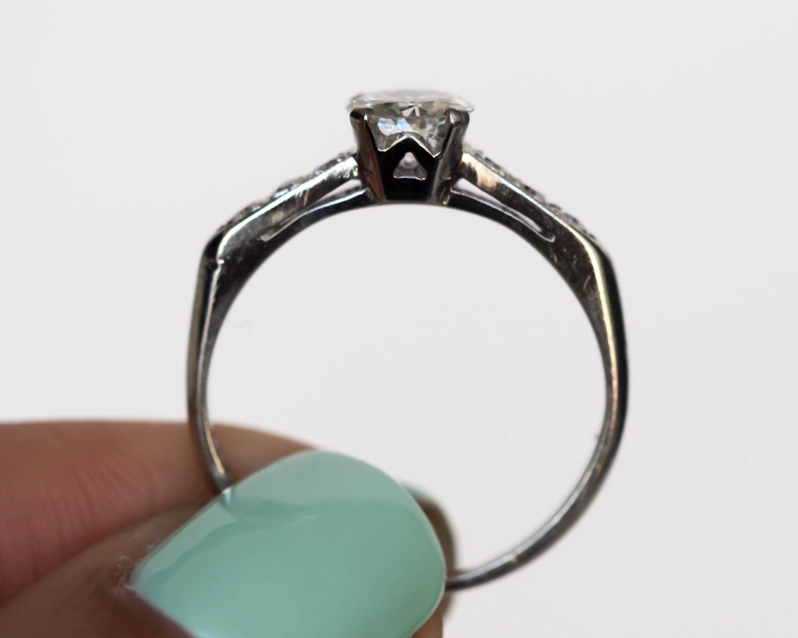1940s Late Art Deco .65 Carat Diamond White Gold Engagement Ring In Excellent Condition For Sale In Atlanta, GA