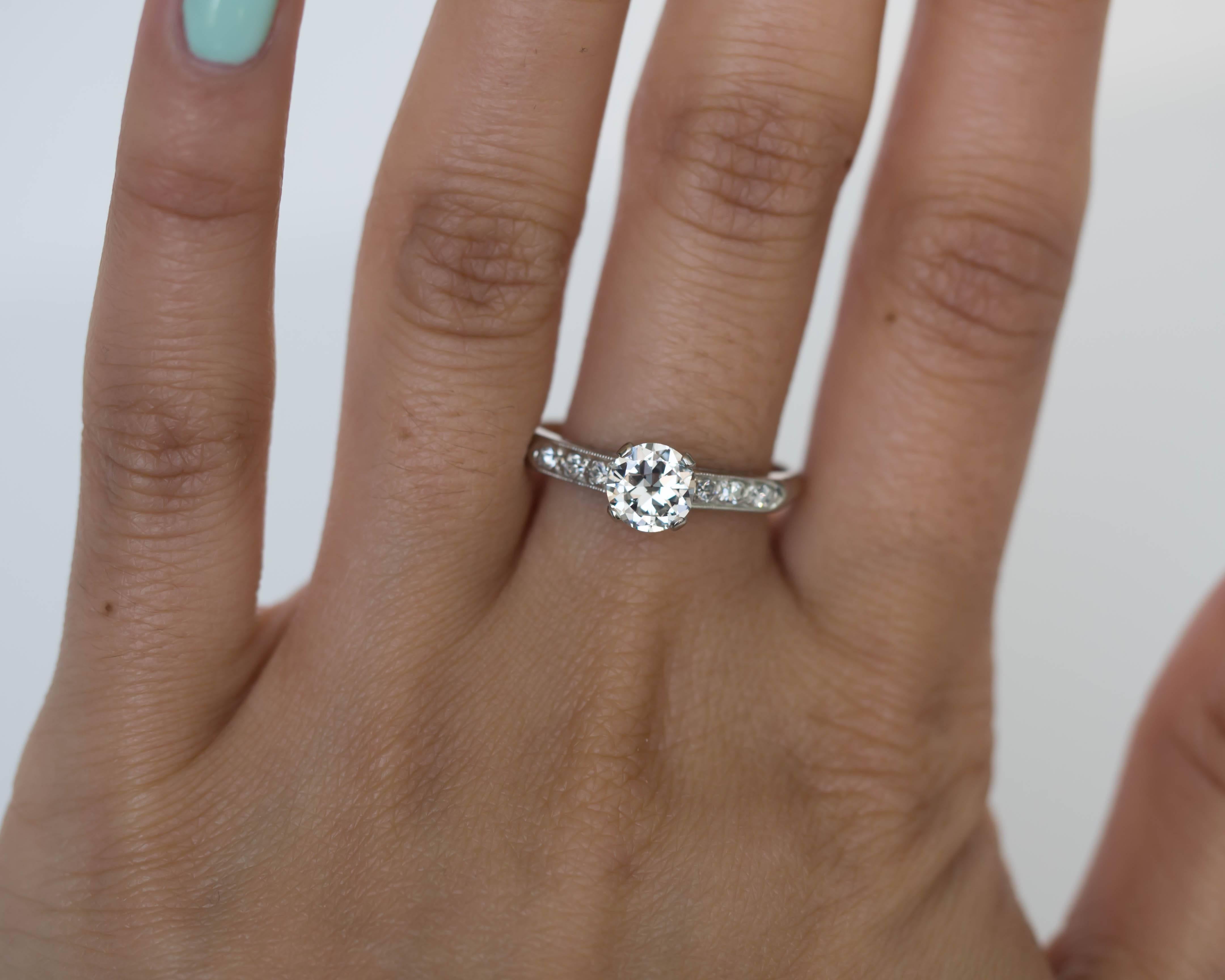 Women's 1940s Late Art Deco .65 Carat Diamond White Gold Engagement Ring For Sale