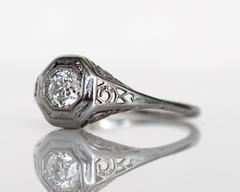 1930s Art Deco GIA Certified .35 Carat Diamond White Gold Engagement Ring
