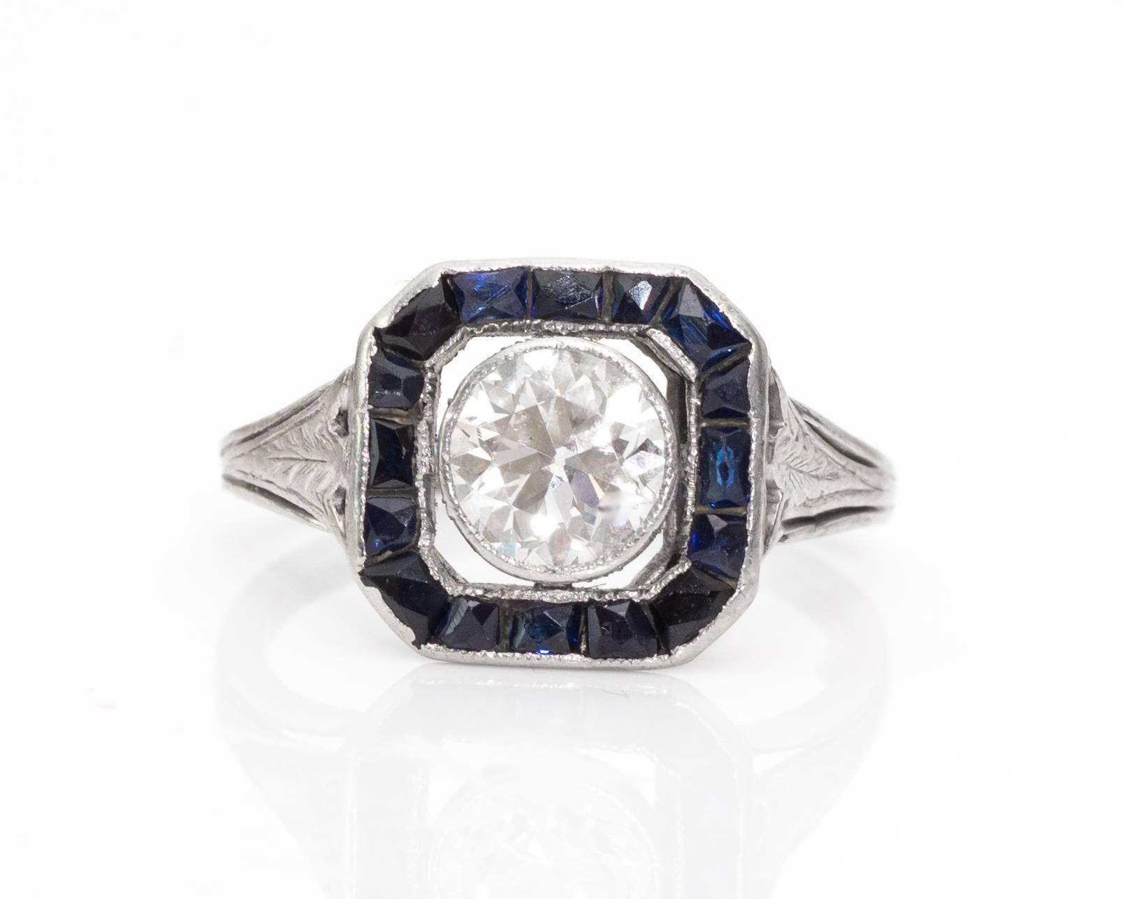 Old European Cut 1920s Art Deco .95 Carat Old European Diamond Engagement Ring