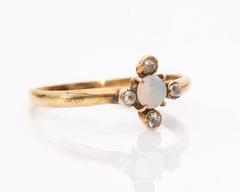 1850s Opal Rose Cut Diamond Gold Ring