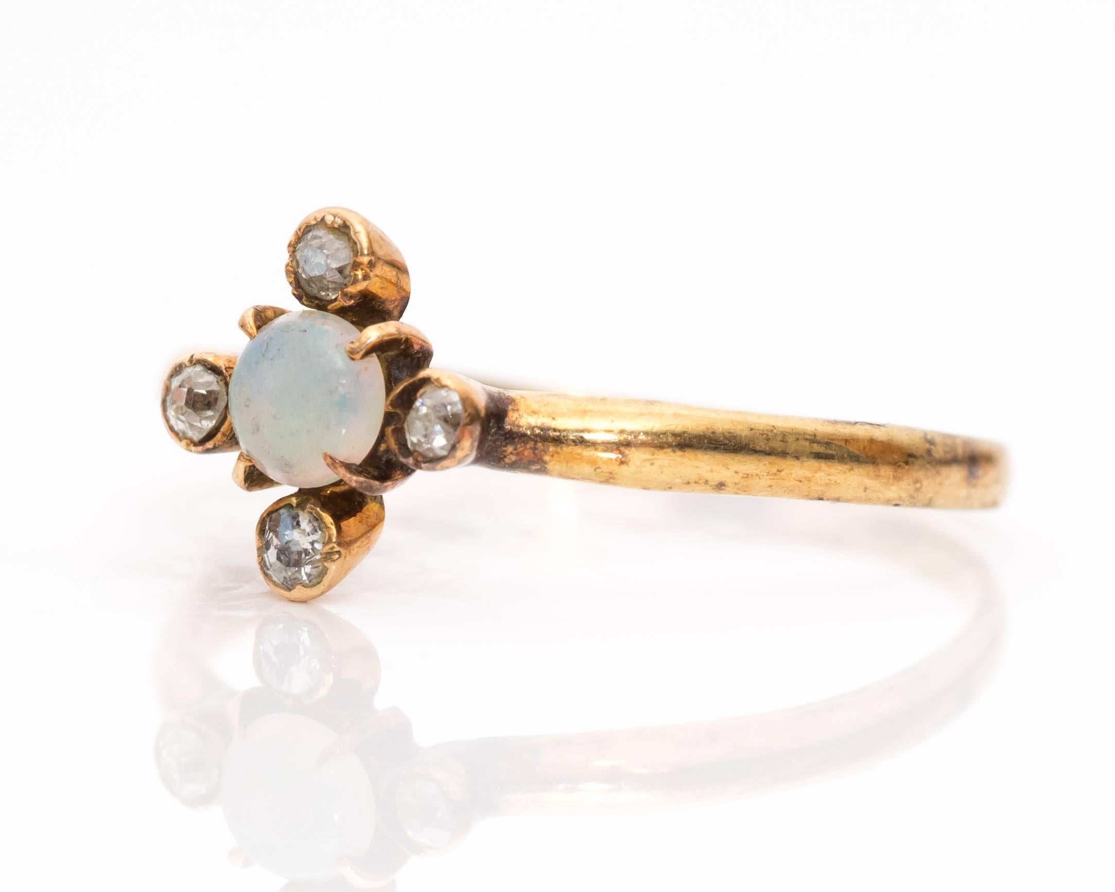 1850s Opal Rose Cut Diamond Gold Ring In Good Condition In Atlanta, GA