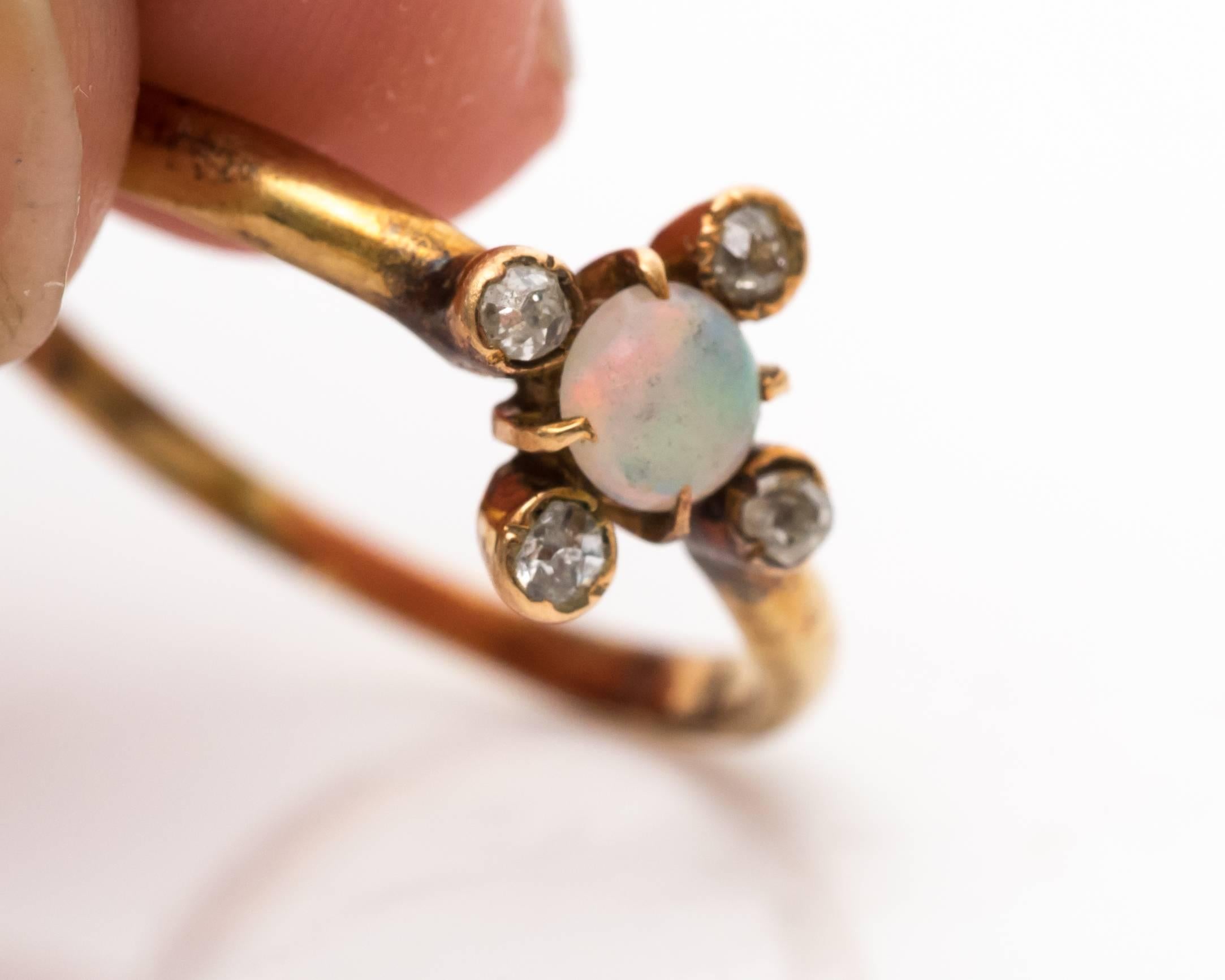 Women's 1850s Opal Rose Cut Diamond Gold Ring