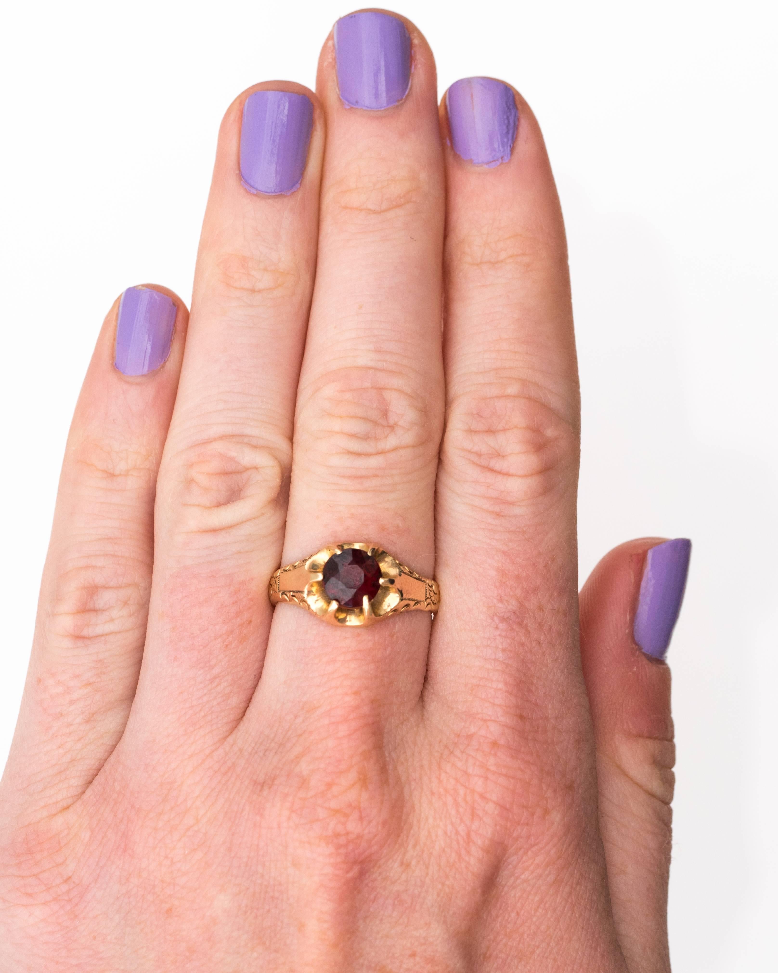 Victorian 1890s Red Stone and Gold Cocktail Ring