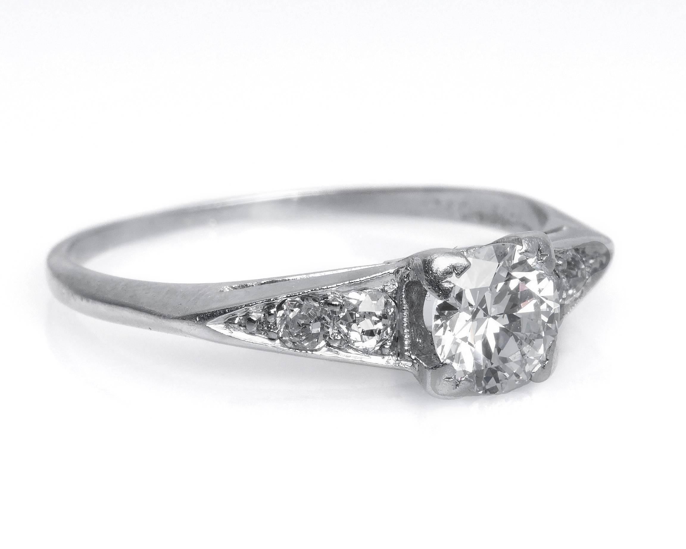 1930er Jahre Art Deco 0,60 Karat Diamant Platin Verlobungsring mit alteuropäischem Schliff (Art déco) im Angebot