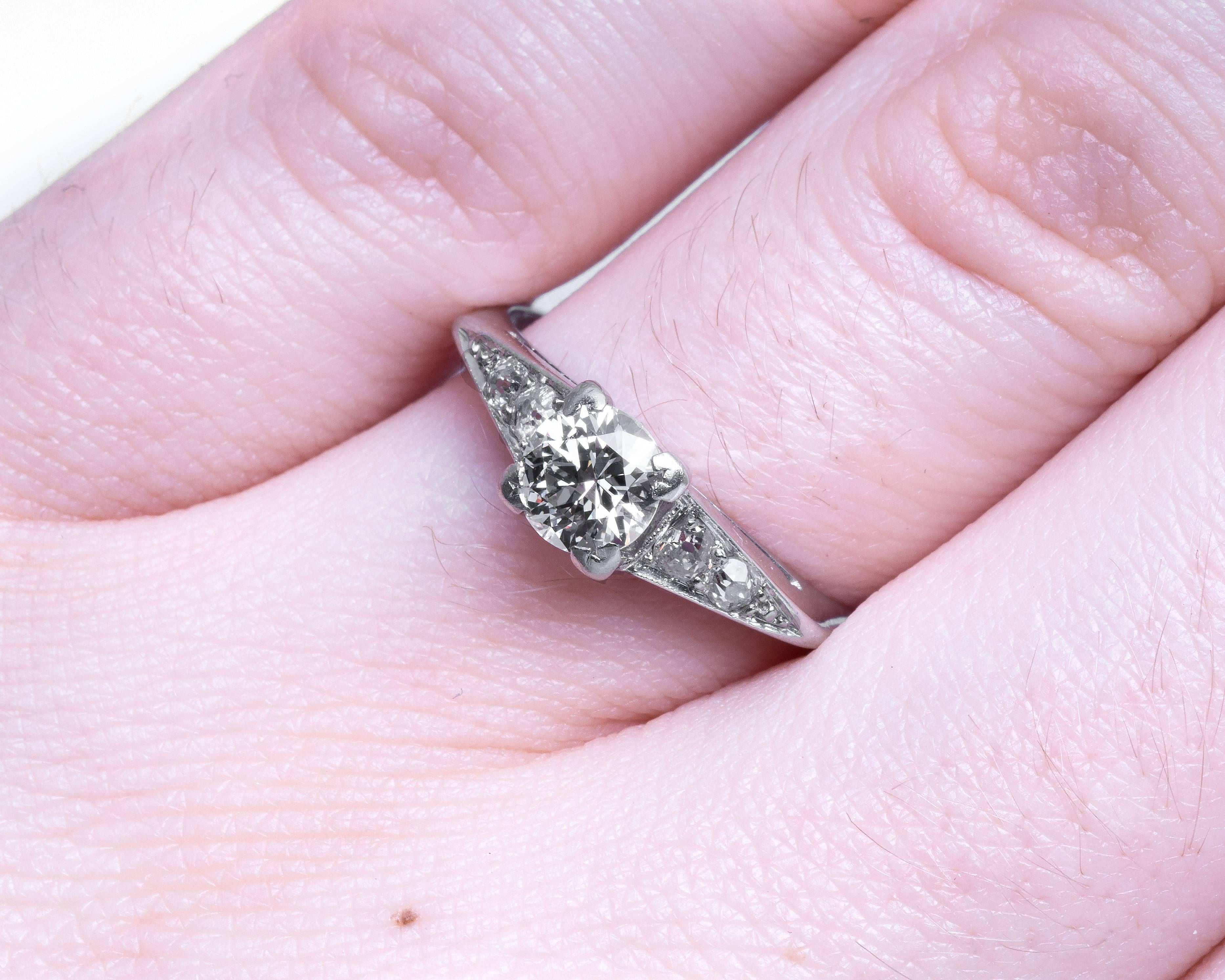 Women's 1930s Art Deco .60 Carat Old European Cut Diamond Platinum Engagement Ring For Sale