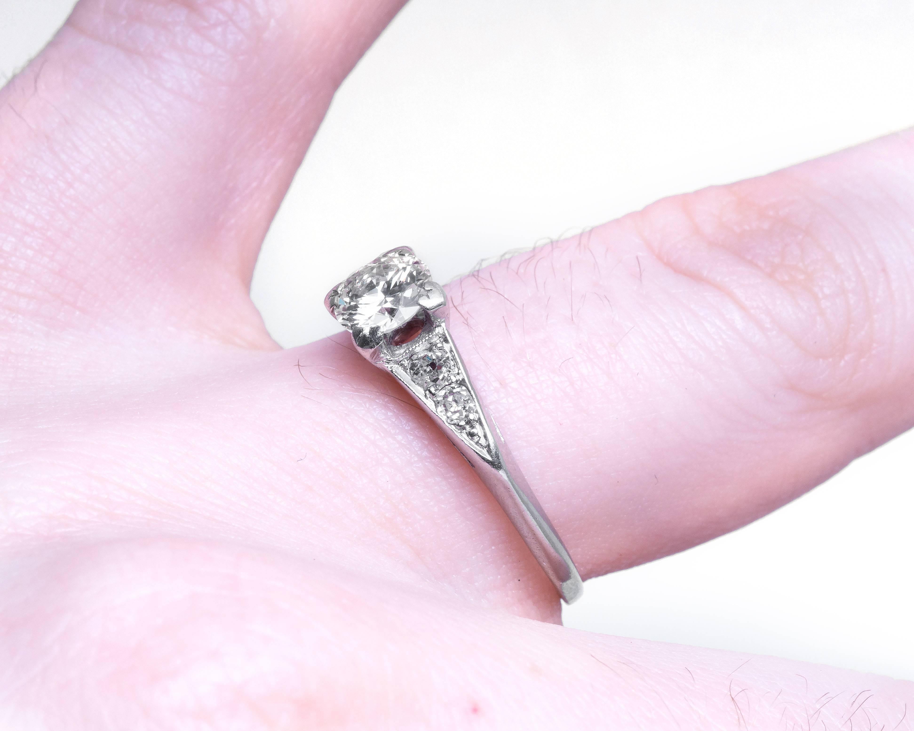 1930s Art Deco .60 Carat Old European Cut Diamond Platinum Engagement Ring For Sale 1