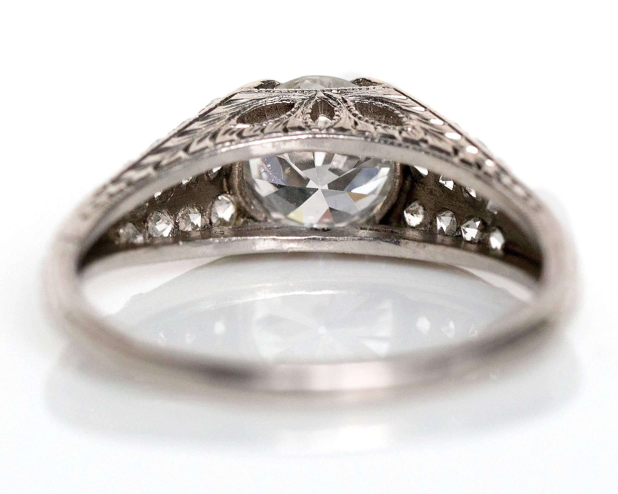 Old European Cut 1920s Art Deco 1.18 Carat Diamond Platinum Engagement Ring For Sale