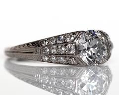 Anello di fidanzamento in platino Art Deco anni '20 con diamante da 1,18 carati