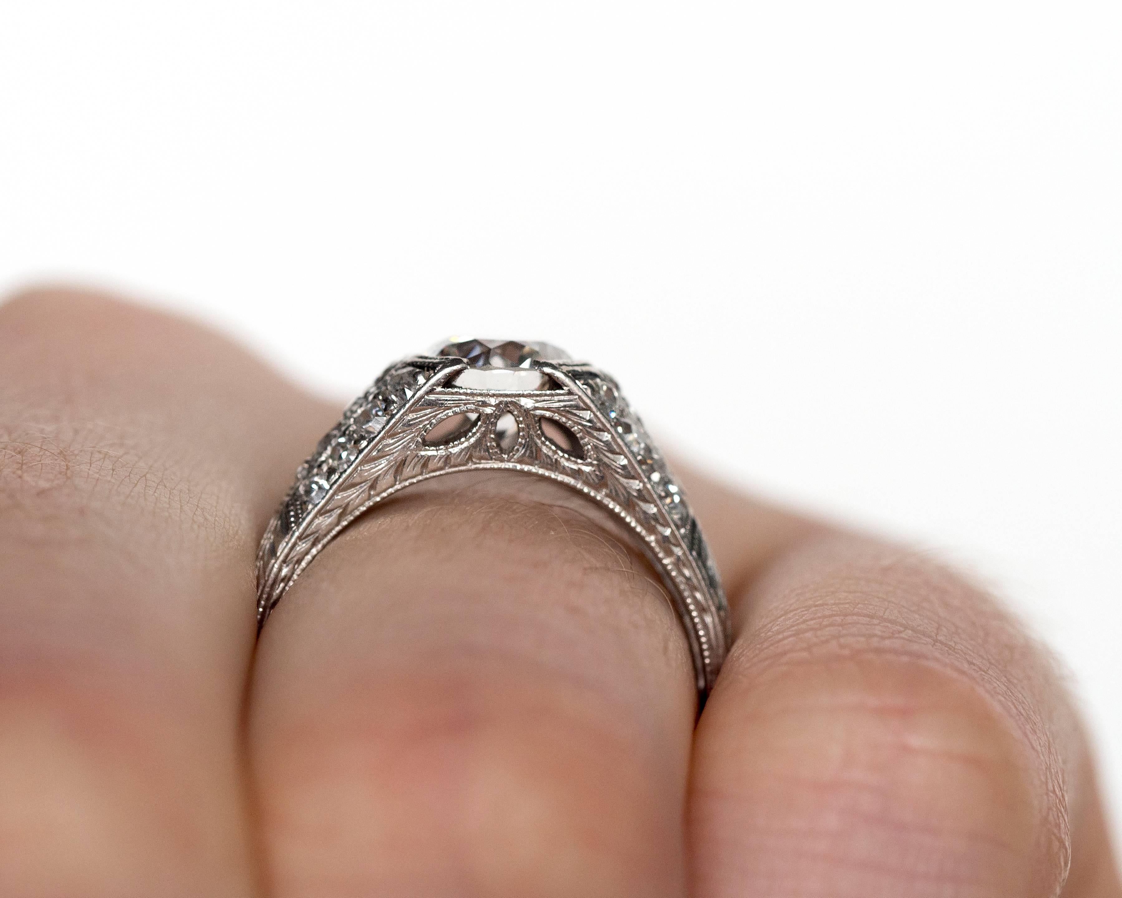 1920s Art Deco 1.18 Carat Diamond Platinum Engagement Ring In Excellent Condition For Sale In Atlanta, GA
