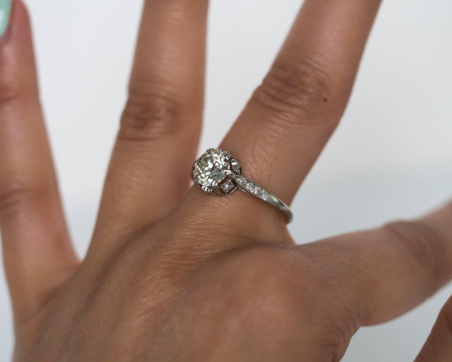 1920s Art Deco GIA Certified 1.15 Carat Diamond Platinum Engagement Ring For Sale 2