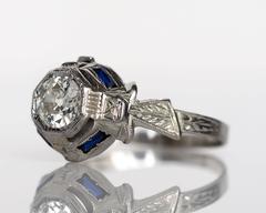 Anello di fidanzamento in oro bianco con diamante da 0,60 carati certificato GIA 1930 Art Deco