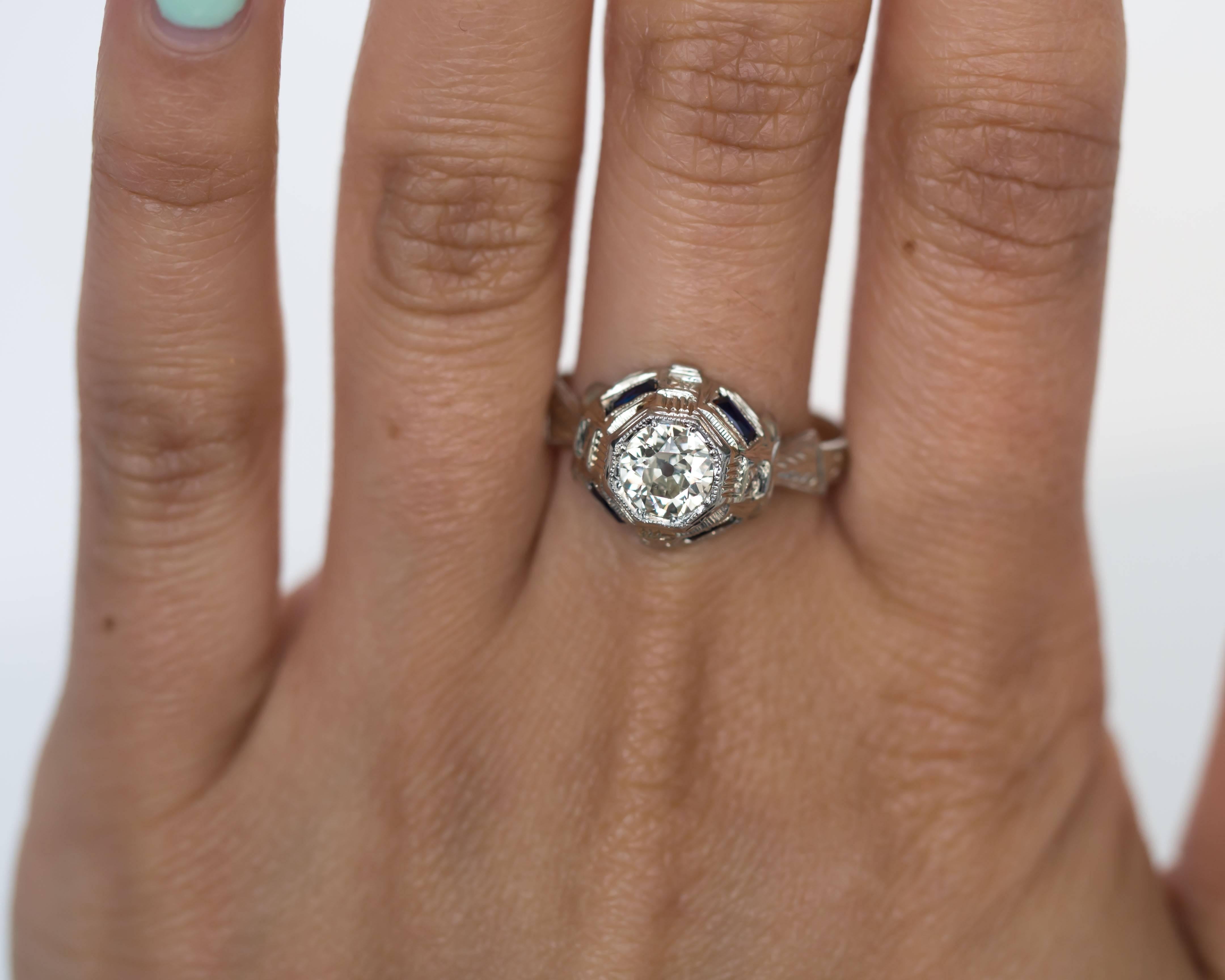 Anello di fidanzamento in oro bianco con diamante da 0,60 carati certificato GIA 1930 Art Deco in vendita 1