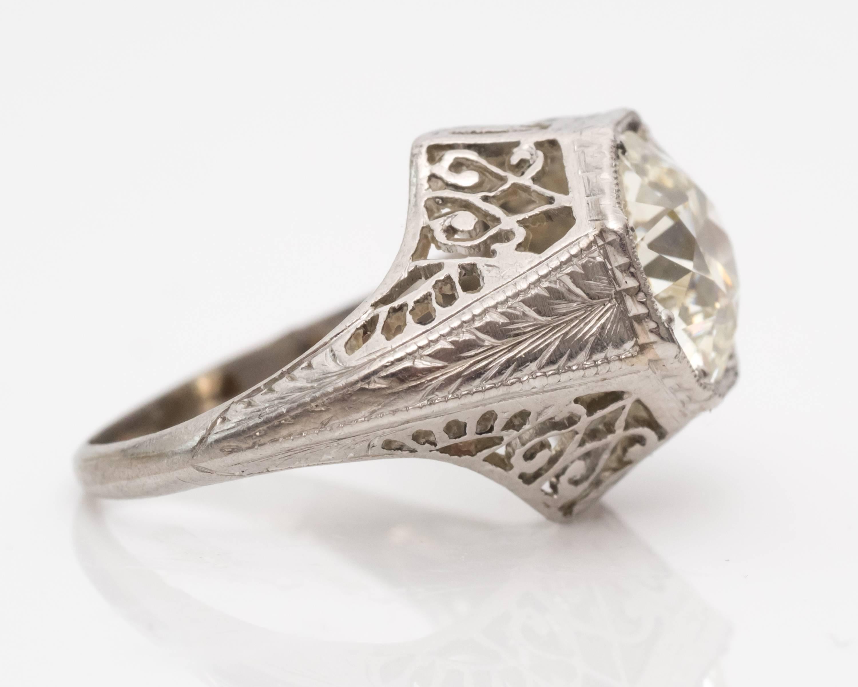 Old European Cut 1920s Art Deco GIA 1.45 Carat Old European Diamond Platinum Engagement Ring