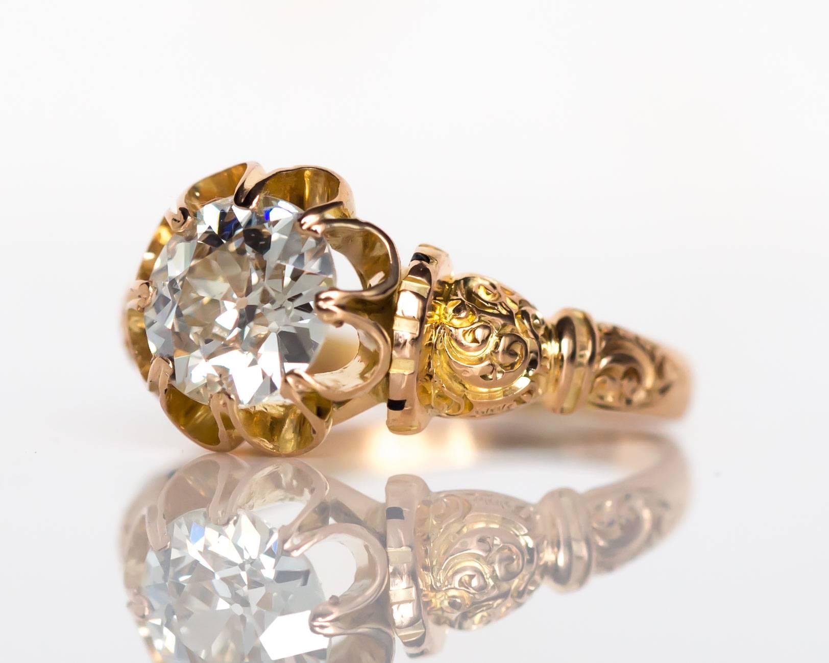 Item Details: 
Ring Size: 4.5
Metal Type: 18 Karat Yellow Gold 
Weight: 2.9 grams

Center Diamond Details
GIA CERTIFIED Center Diamond - Certificate #1182336421
Shape: Old European Brilliant Cut
Carat Weight: 1.02 carat
Color: K
Clarity: