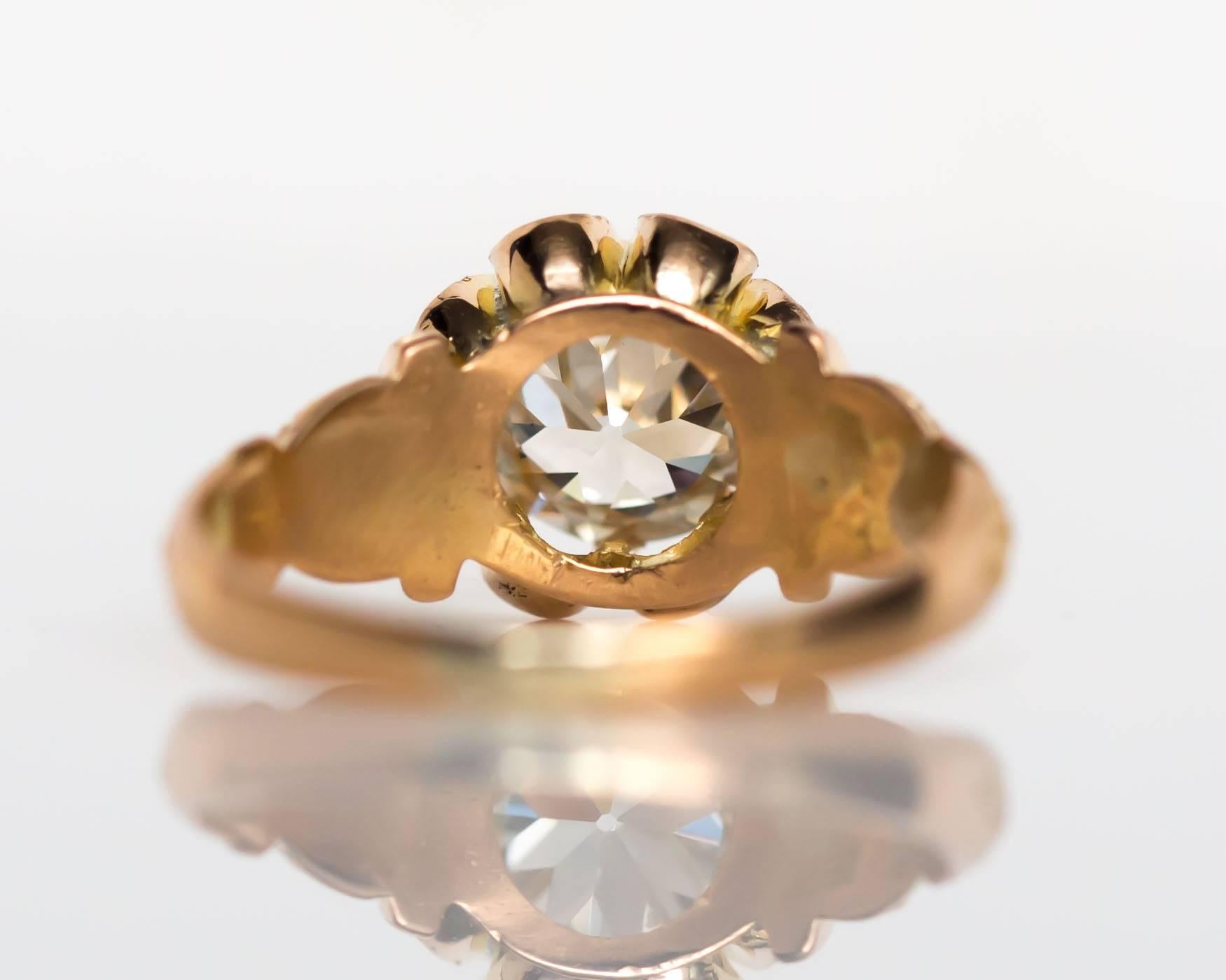 Women's 1880s Victorian GIA Certified 1.02 Carat Diamond Yellow Gold Engagement Ring