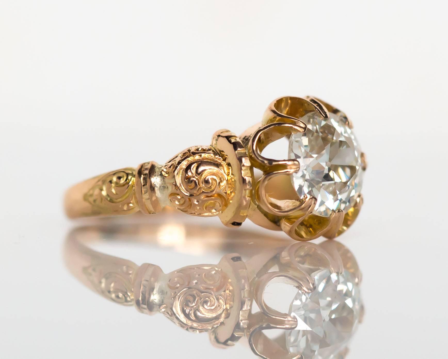 1880s Victorian GIA Certified 1.02 Carat Diamond Yellow Gold Engagement Ring In Excellent Condition In Atlanta, GA
