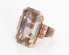 1940s 15 carat Smoky Quartz and 14 Karat Rose Gold Cocktail Ring