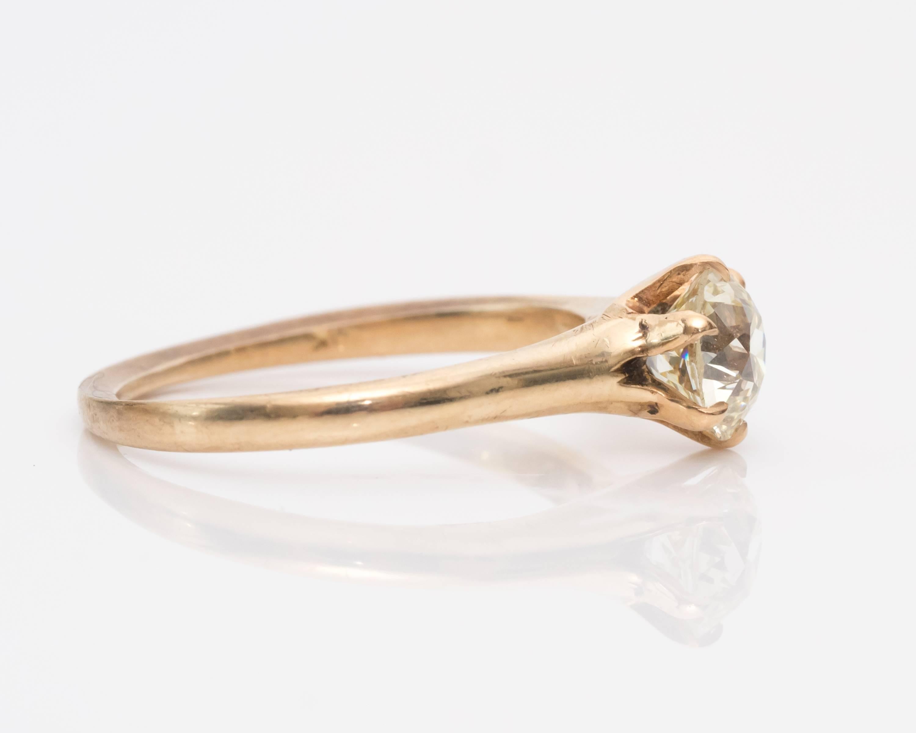 1905 GIA Certified 1.09 Carat Old Mine Diamond 10 Karat Gold Engagement Ring features a 1.09 Carat GIA-Certified Old Miner Center Stone set in a Six-Prong Frame, Crafted Entirely in 10 Karat Yellow Gold
The Sparkle and Brilliance of this Stone is
