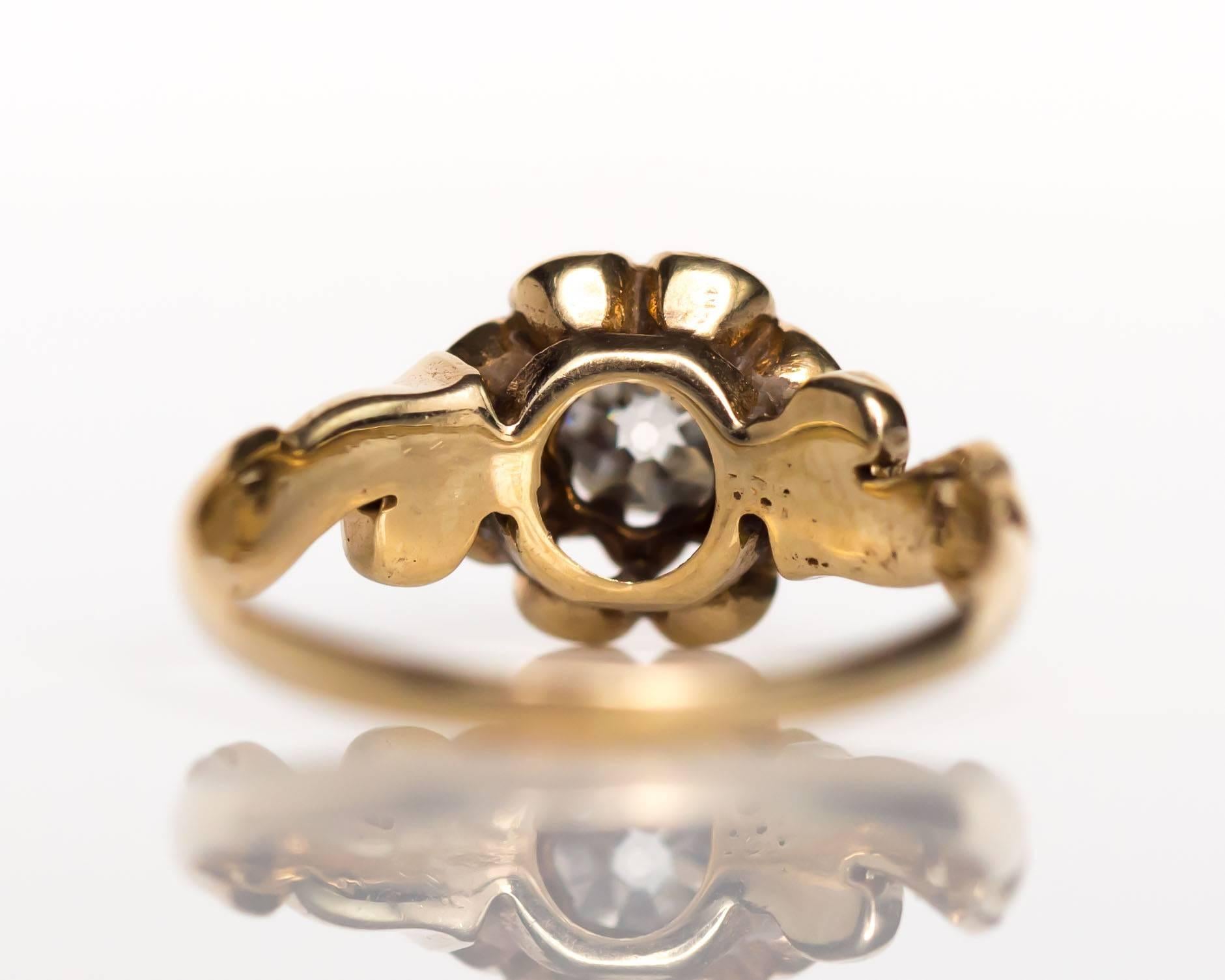 Women's or Men's 1890s Victorian GIA Certified .49 Carat Diamond Yellow Gold Engagement Ring