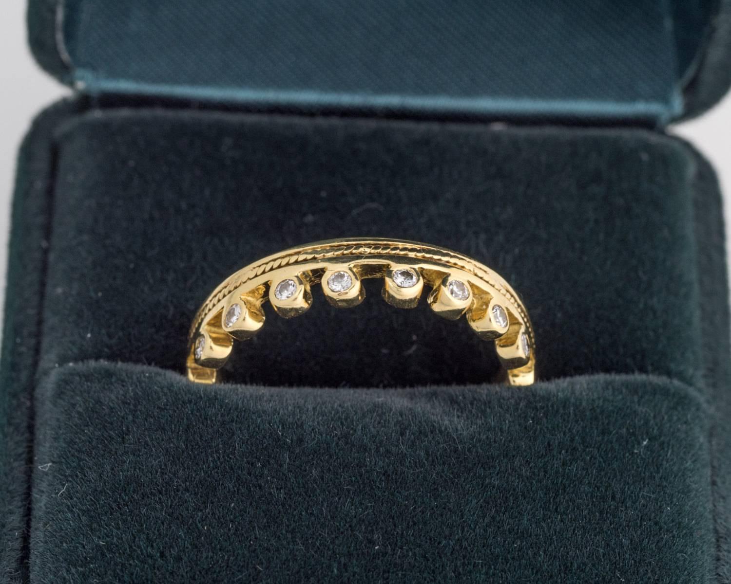 Women's or Men's Diamond Yellow Gold Crown Eternity Band Ring