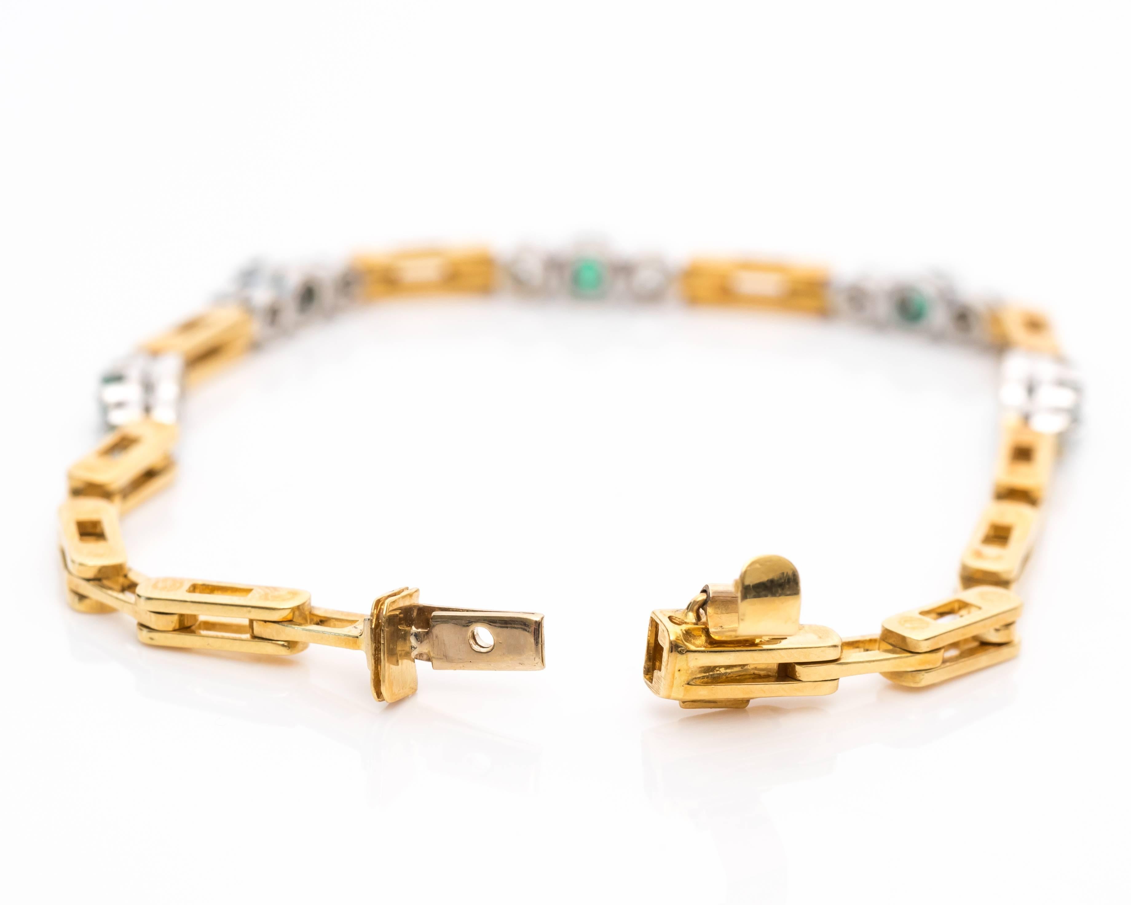 1950s Emerald Diamond Yellow Gold Bracelet In Excellent Condition In Atlanta, GA