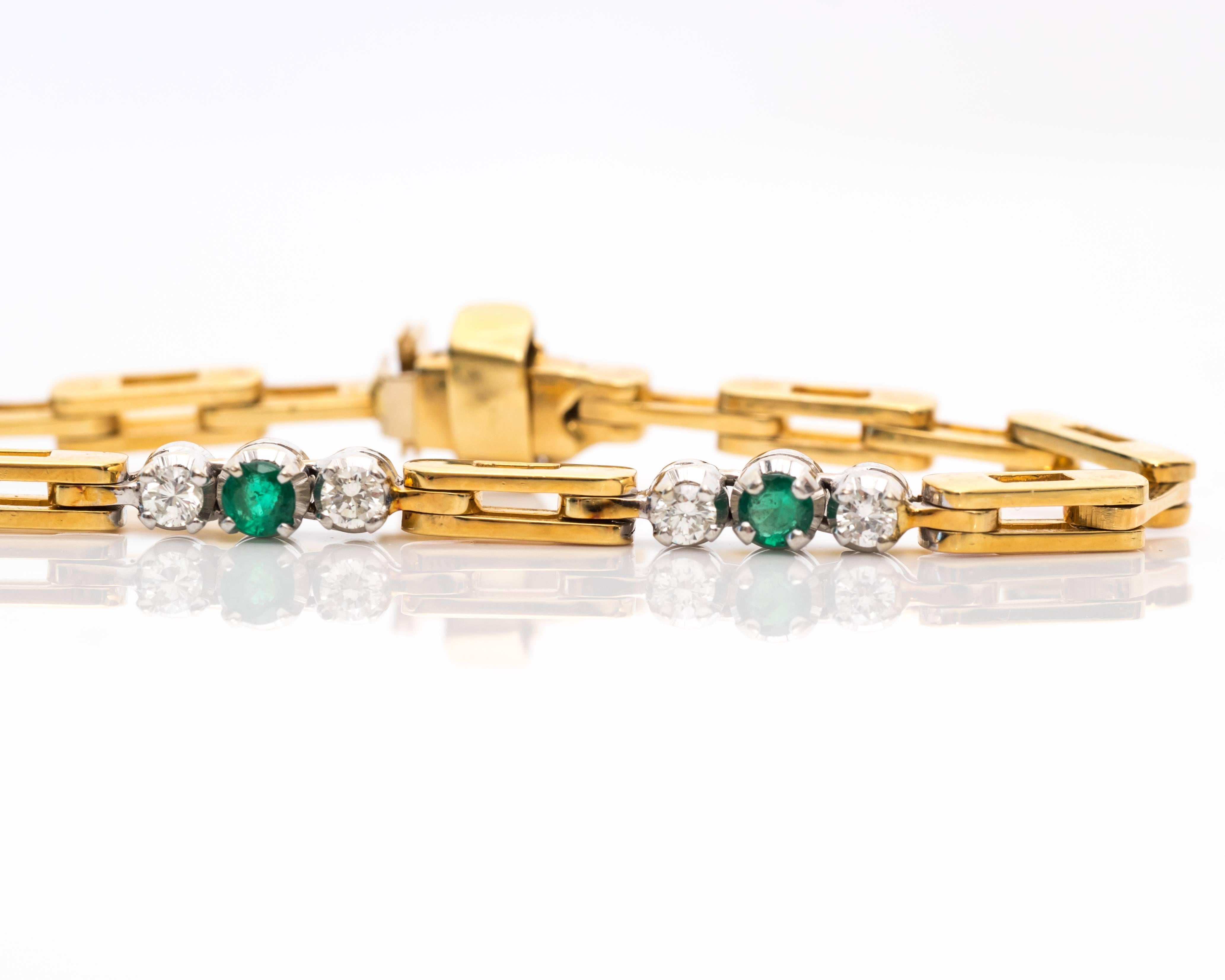 Retro 1950s Emerald Diamond Yellow Gold Bracelet