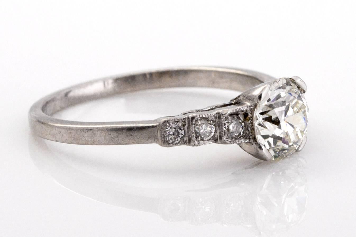 Bague de fiançailles Art déco en platine avec diamants de 0,87 carat certifiés GIA, 1910 Pour femmes en vente