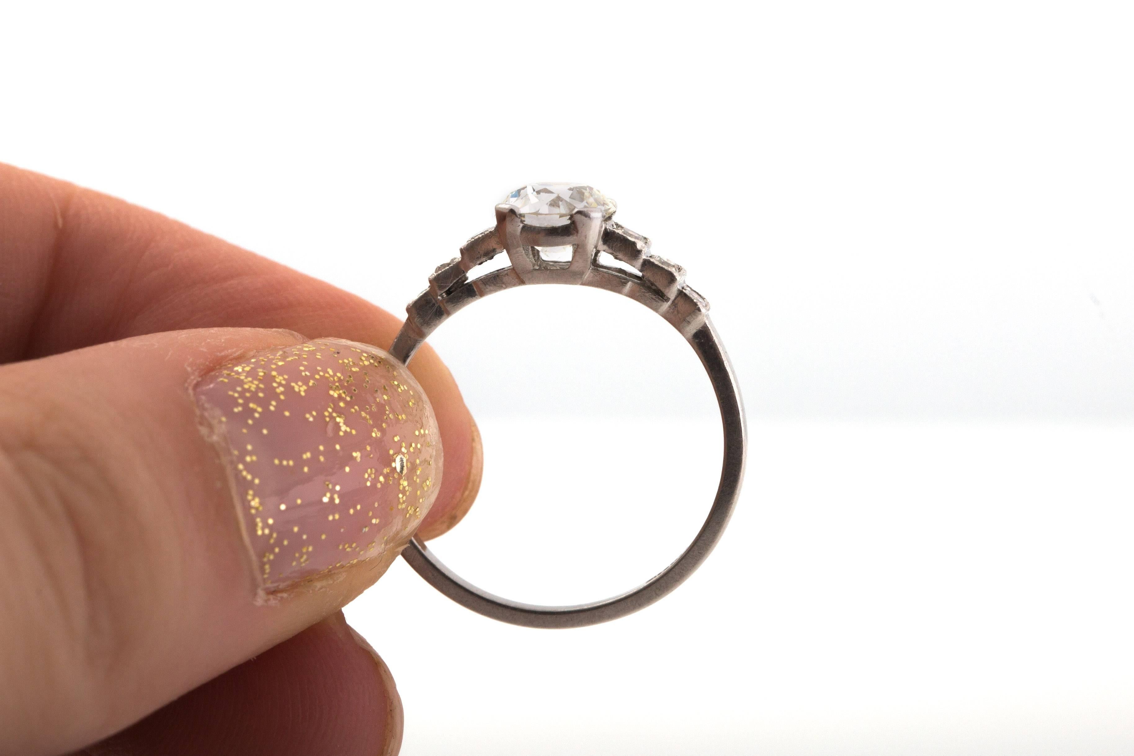 Bague de fiançailles Art déco en platine avec diamants de 0,87 carat certifiés GIA, 1910 en vente 2