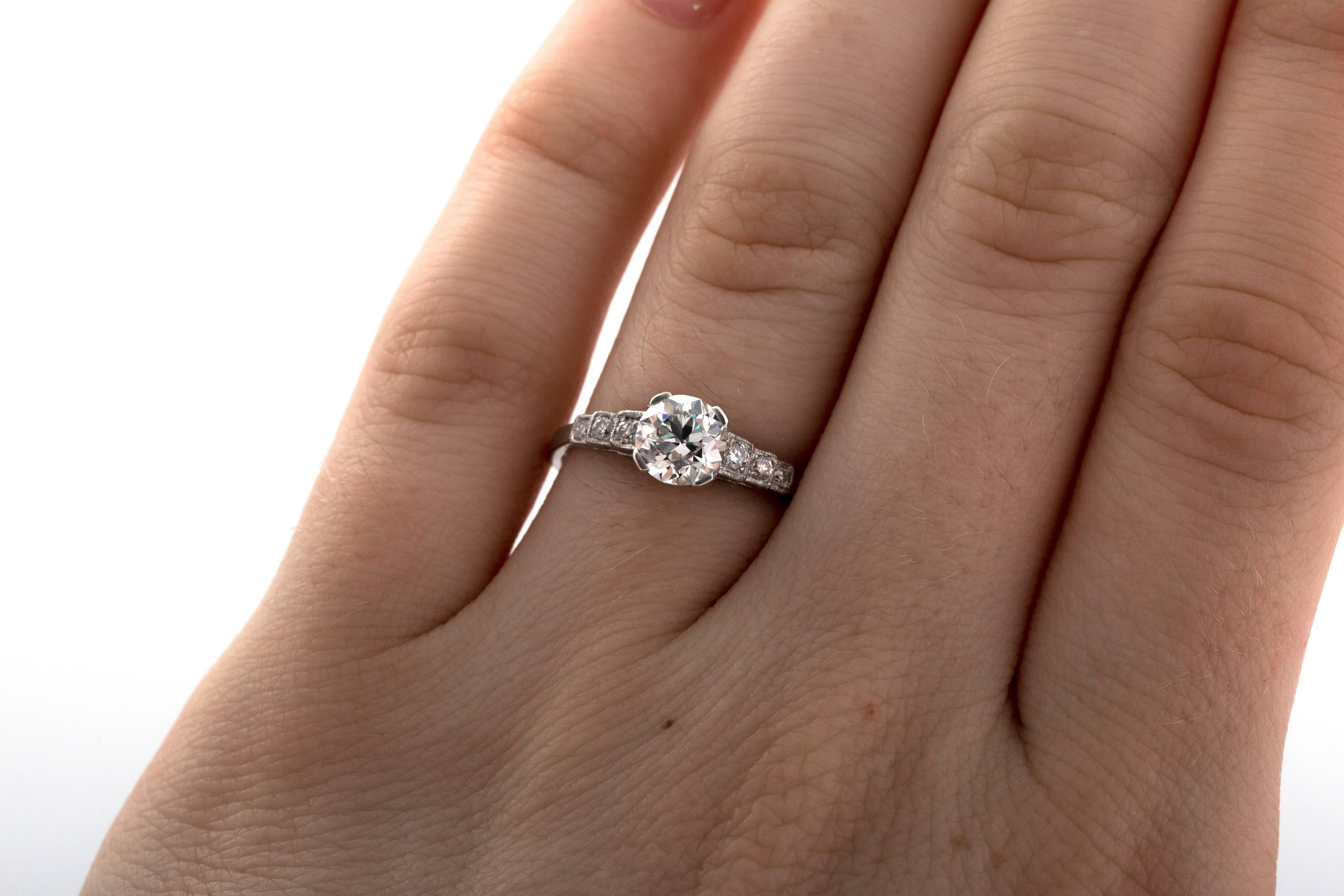 Bague de fiançailles Art déco en platine avec diamants de 0,87 carat certifiés GIA, 1910 en vente 5