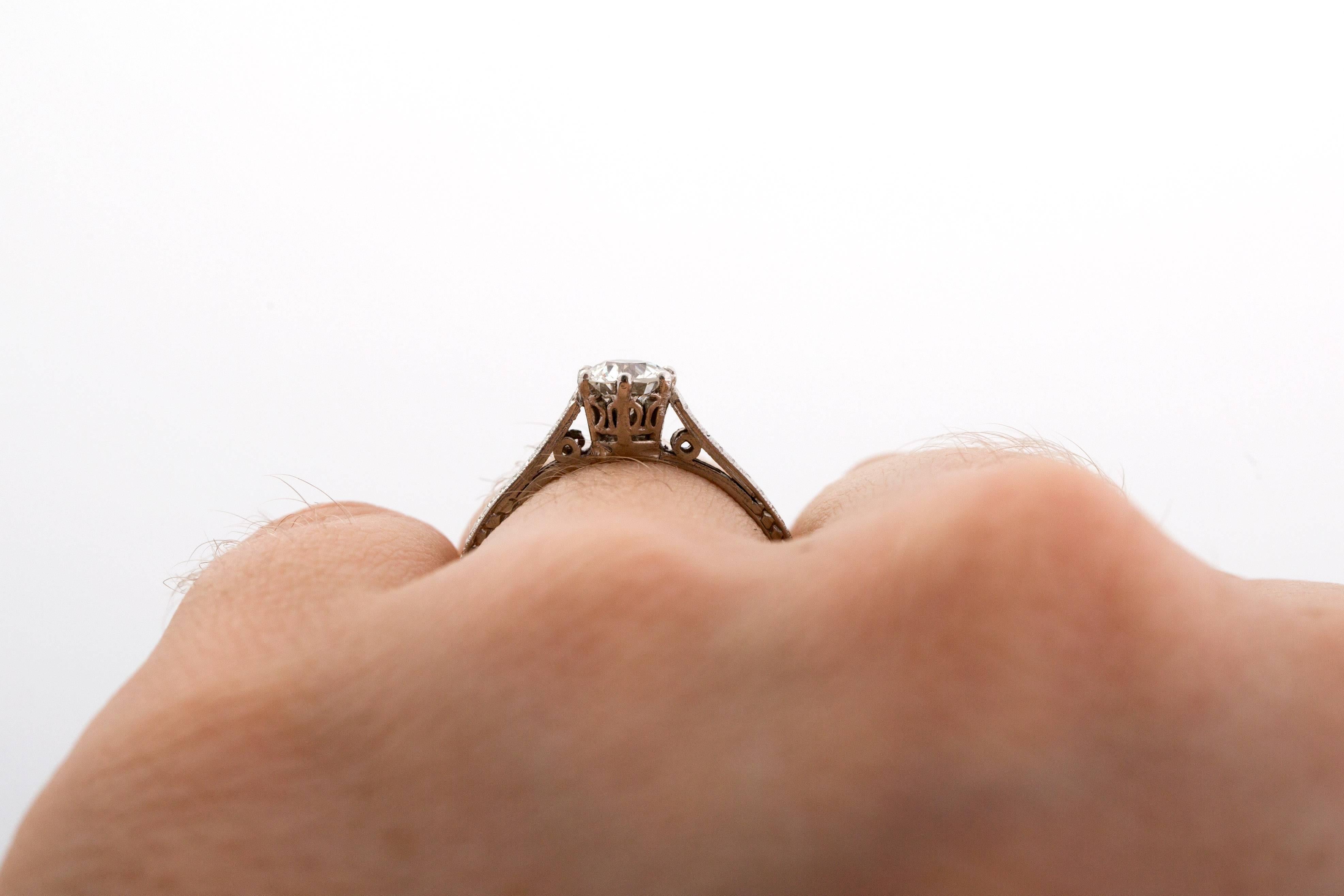 1910 Edwardian GIA Certified .33 Carat Diamond Platinum Engagement Ring In Excellent Condition In Atlanta, GA