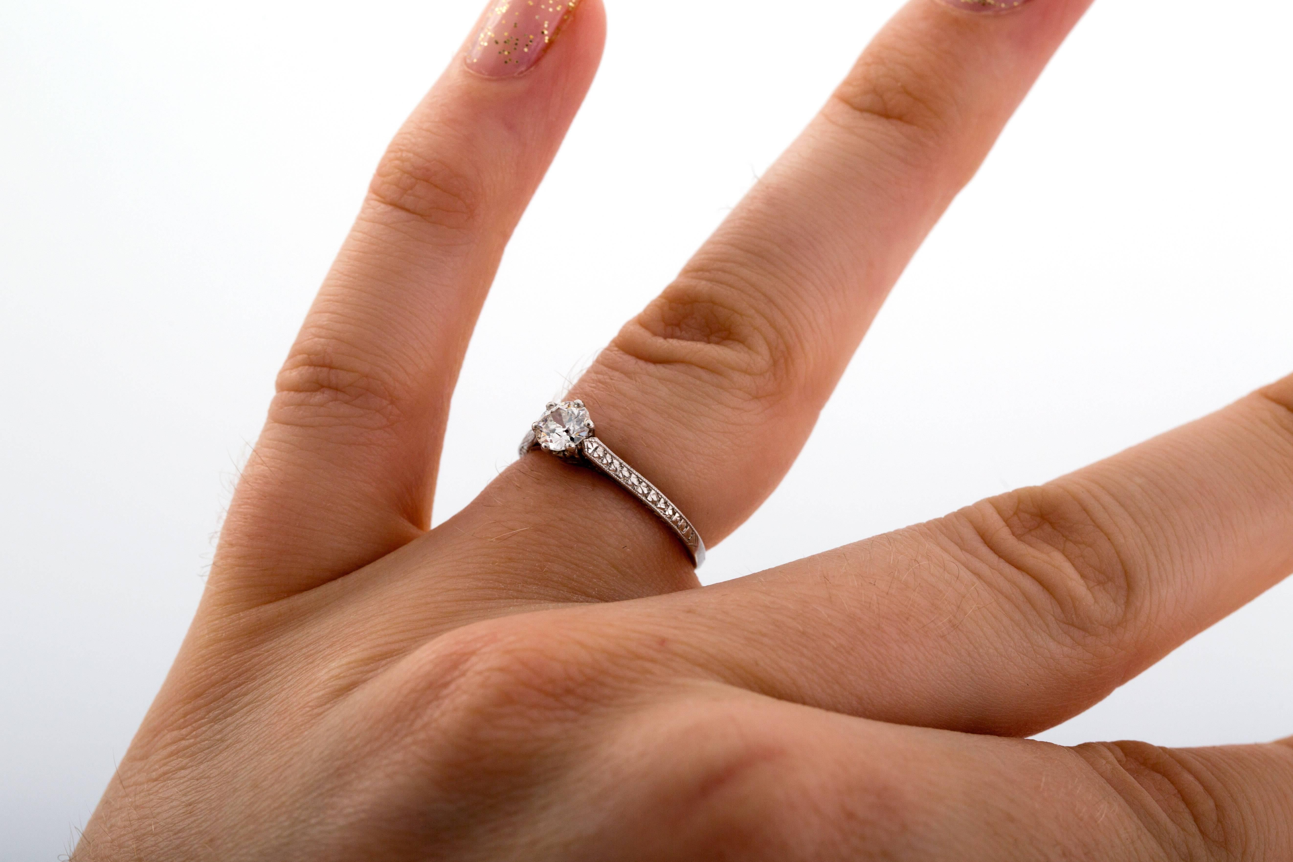 1910 Edwardian GIA Certified .33 Carat Diamond Platinum Engagement Ring 2