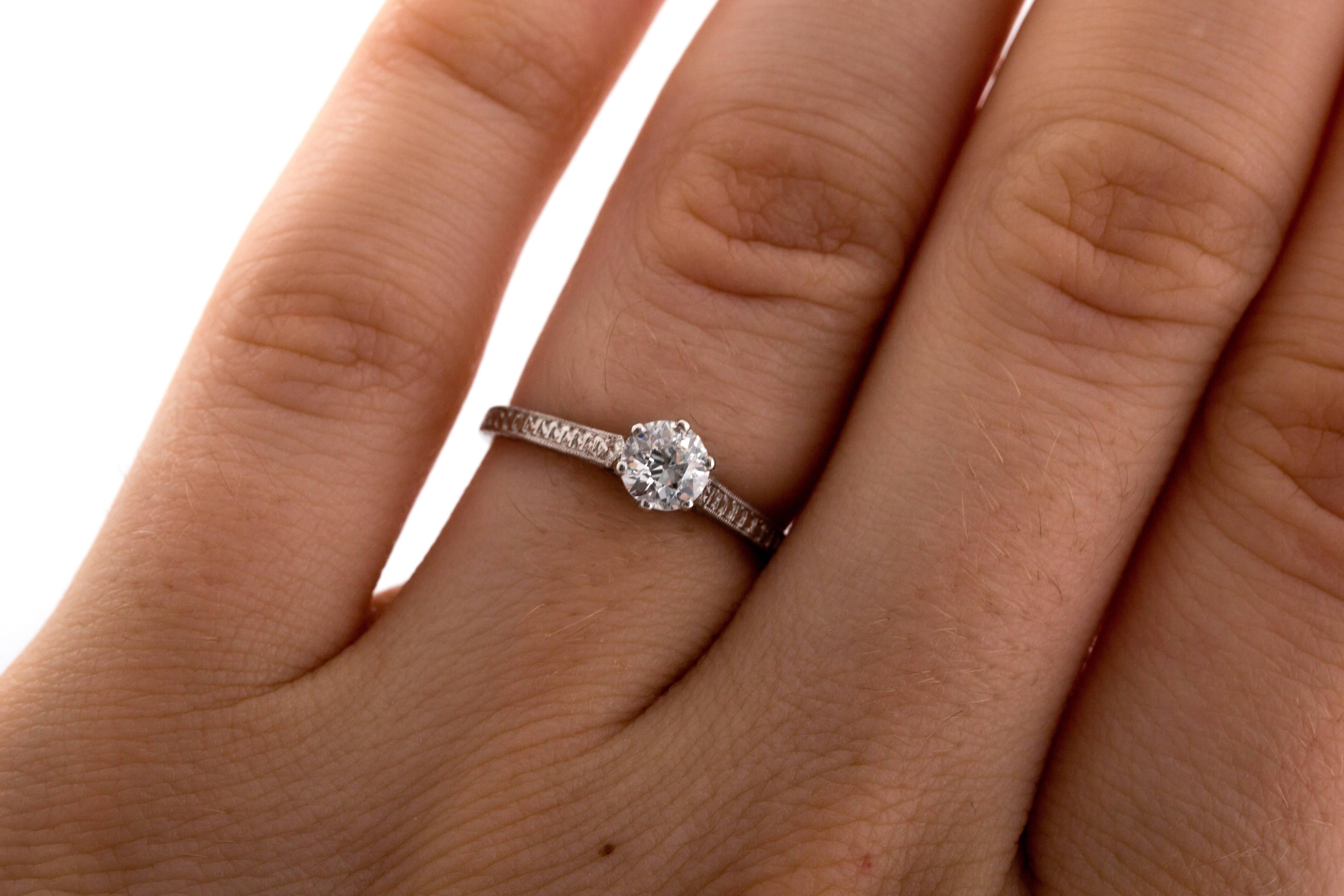 1910 Edwardian GIA Certified .33 Carat Diamond Platinum Engagement Ring 1