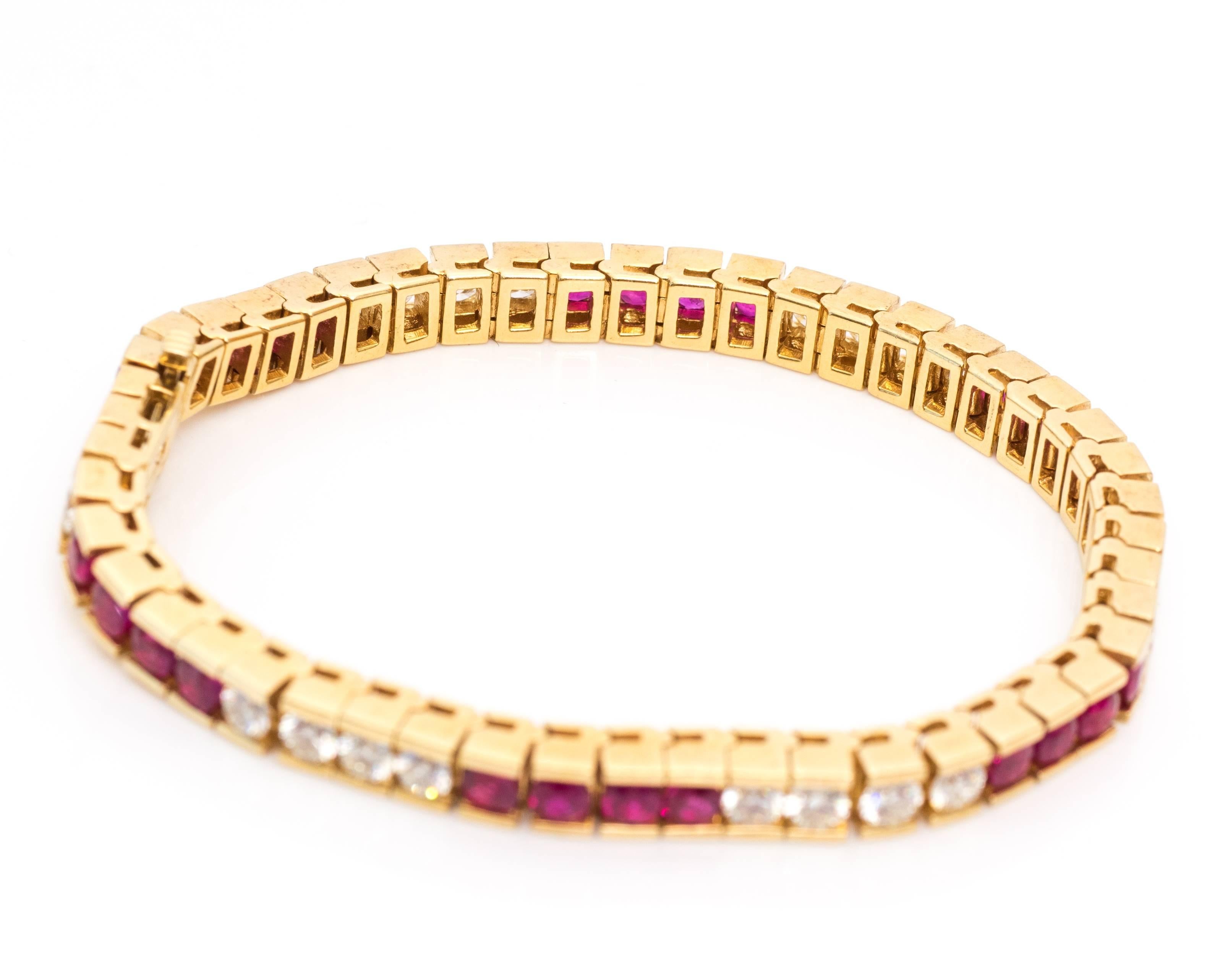 1980s Ruby, , Diamond and 18 Karat Yellow Gold Bracelet  In Excellent Condition In Atlanta, GA