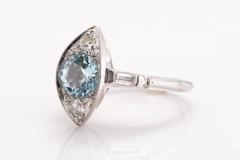 1940s  1.30 Carat Aquamarine Old European Cut Round Platinum Engagement Ring