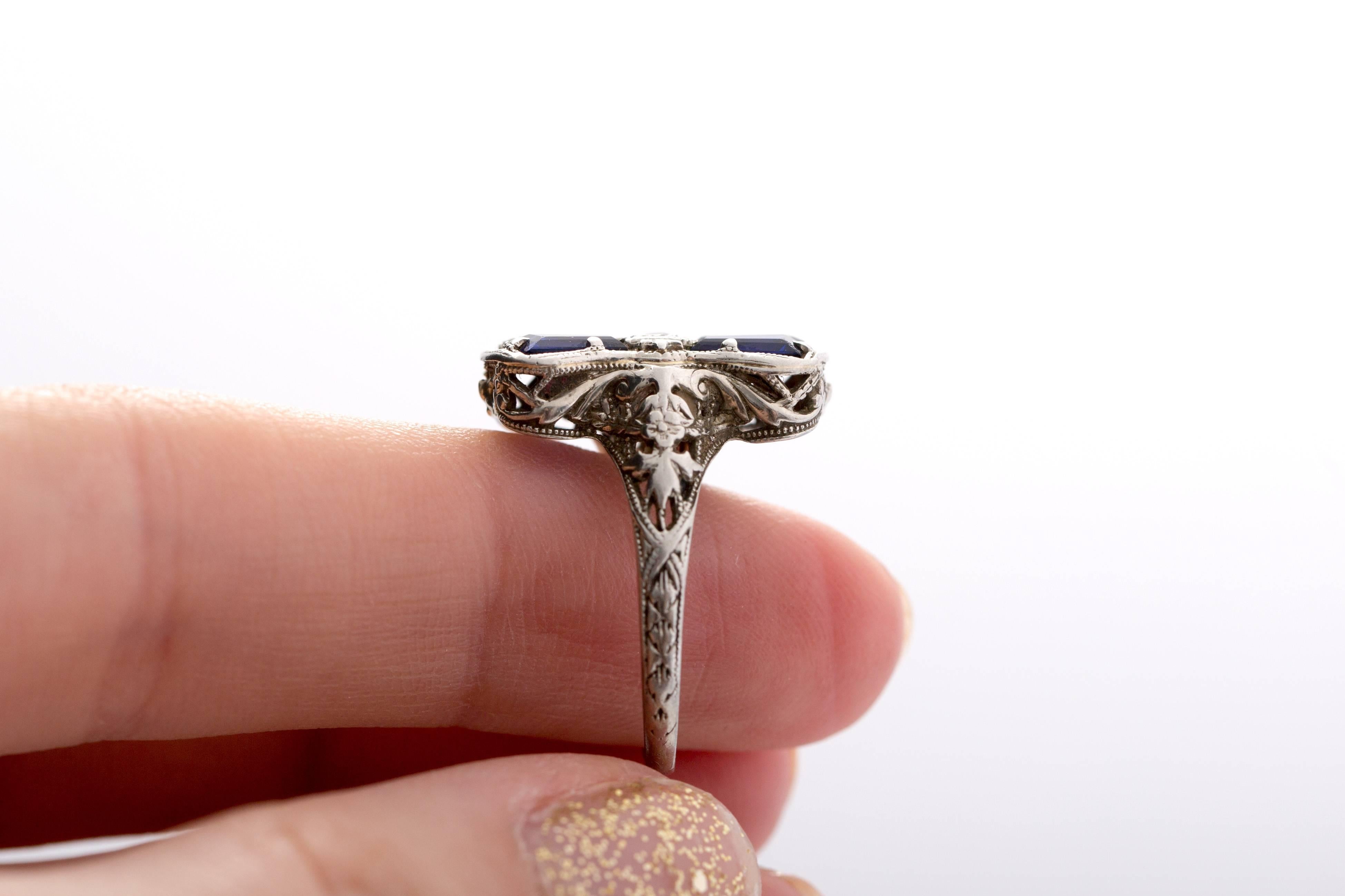 French Cut 1930 18 Karat White Gold .01 Carat Antique Single Cut Diamond Engagement Ring