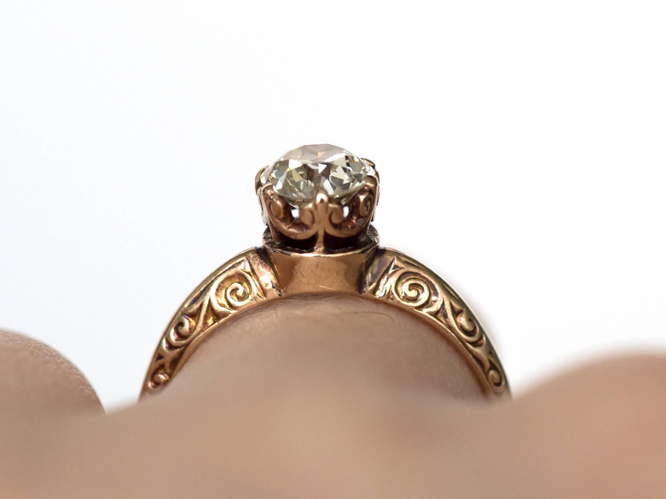 1890s GIA Certified .73 Carat Diamond Yellow Gold Engagement Ring In Excellent Condition In Atlanta, GA