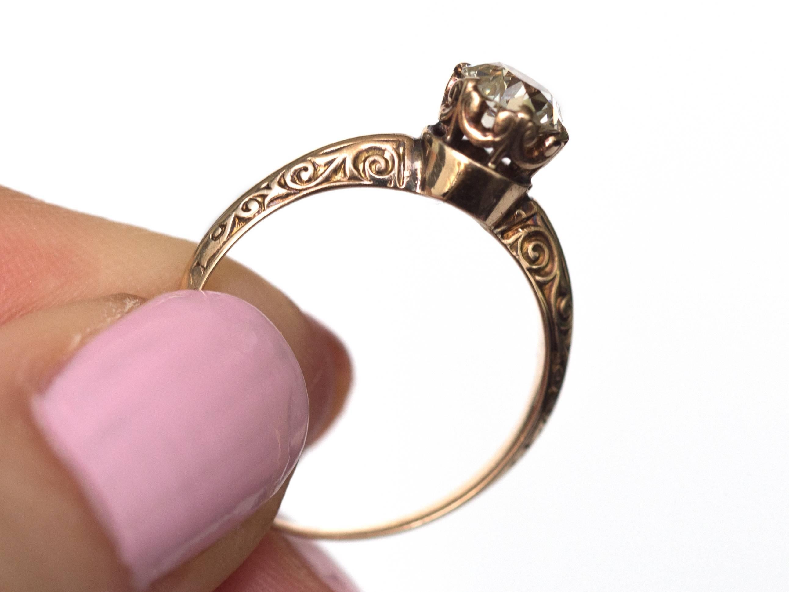 Women's 1890s GIA Certified .73 Carat Diamond Yellow Gold Engagement Ring