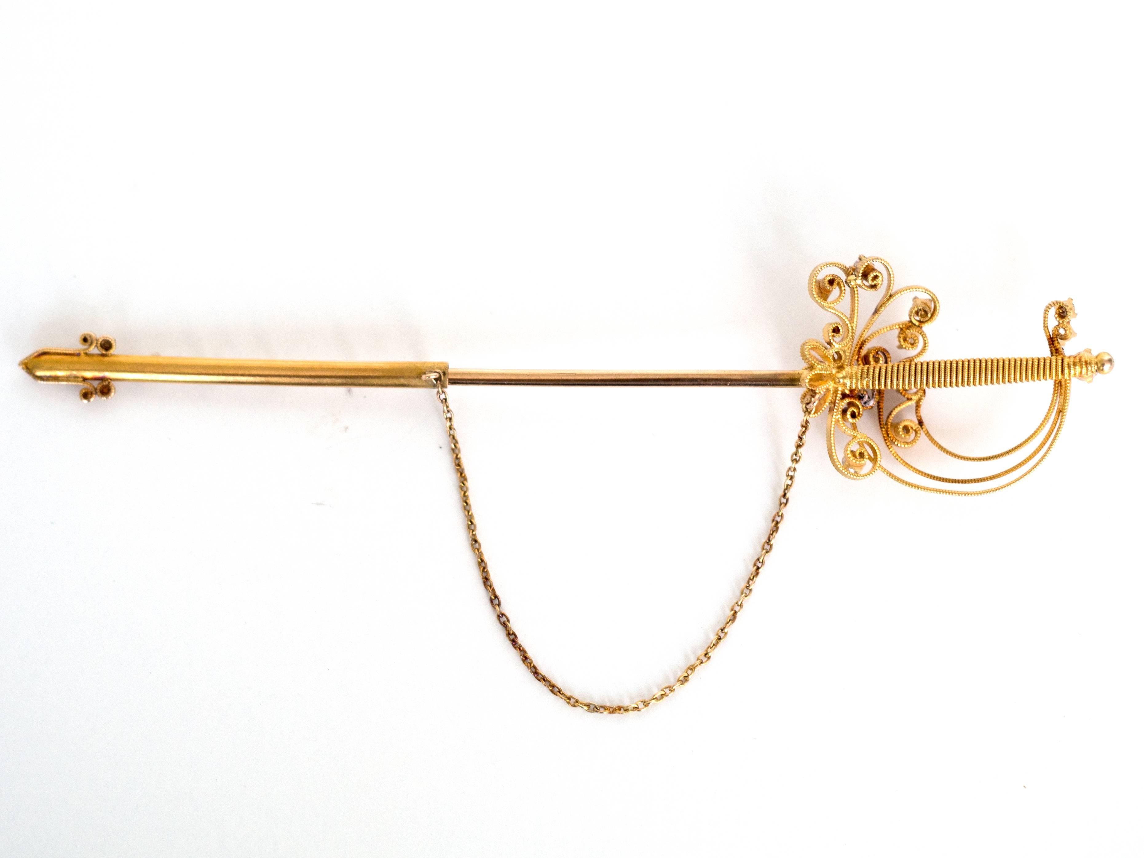 Women's or Men's 1870s Victorian .50 Carat Diamond Yellow Gold Sword Pin