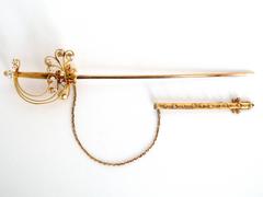 1870s Victorian .50 Carat Diamond Yellow Gold Sword Pin