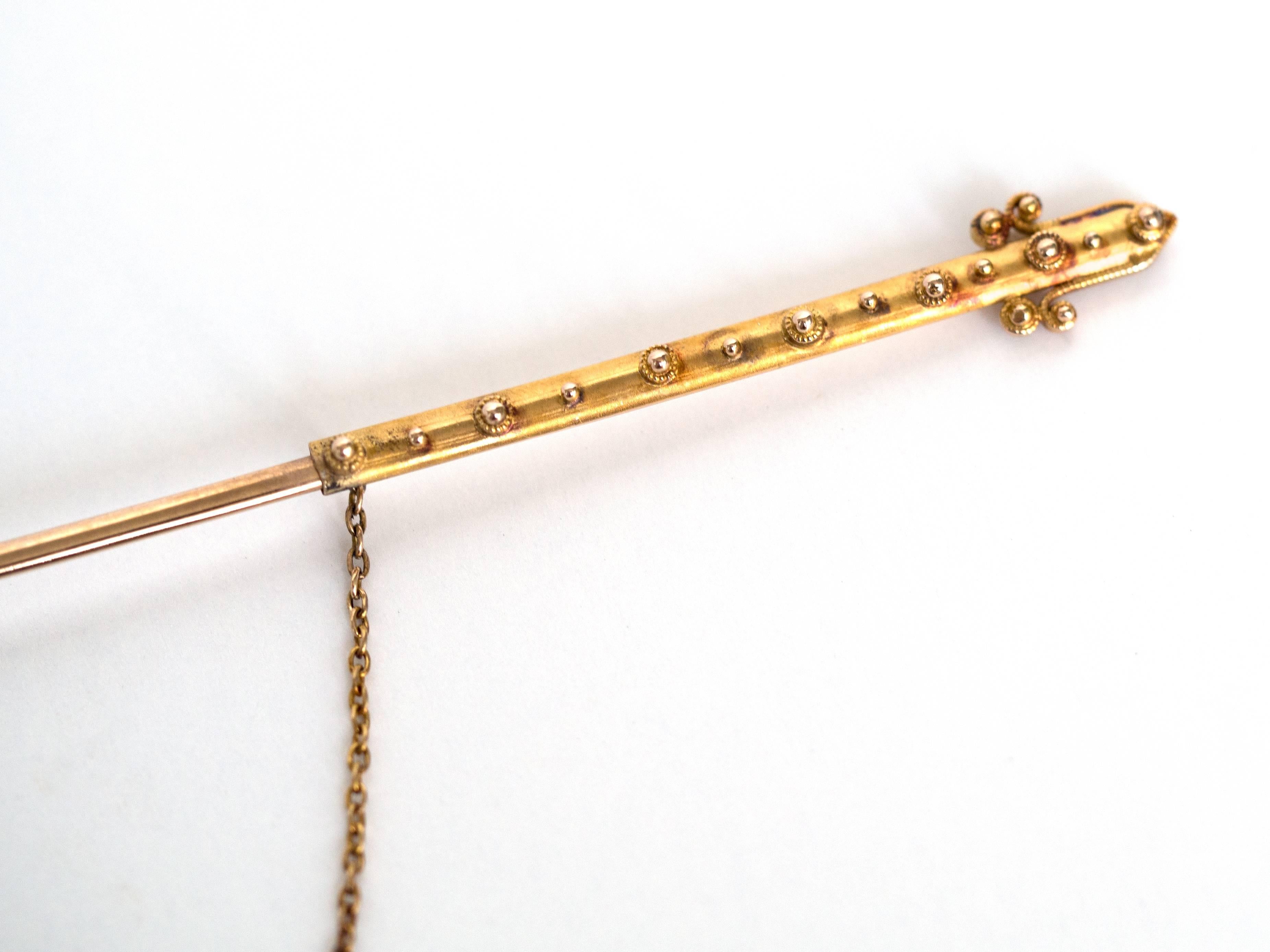 1870s Victorian .50 Carat Diamond Yellow Gold Sword Pin 3