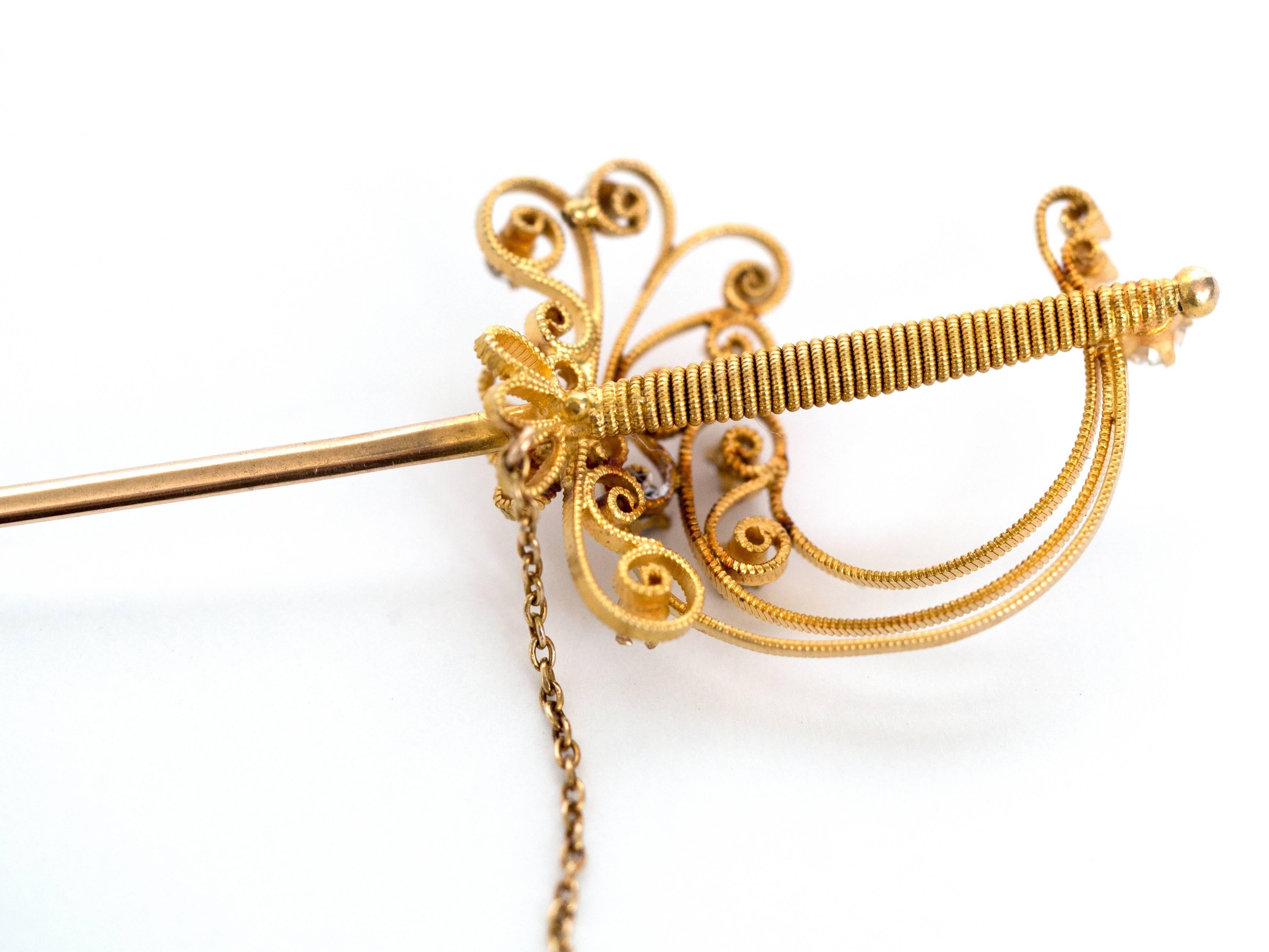 1870s Victorian .50 Carat Diamond Yellow Gold Sword Pin 5
